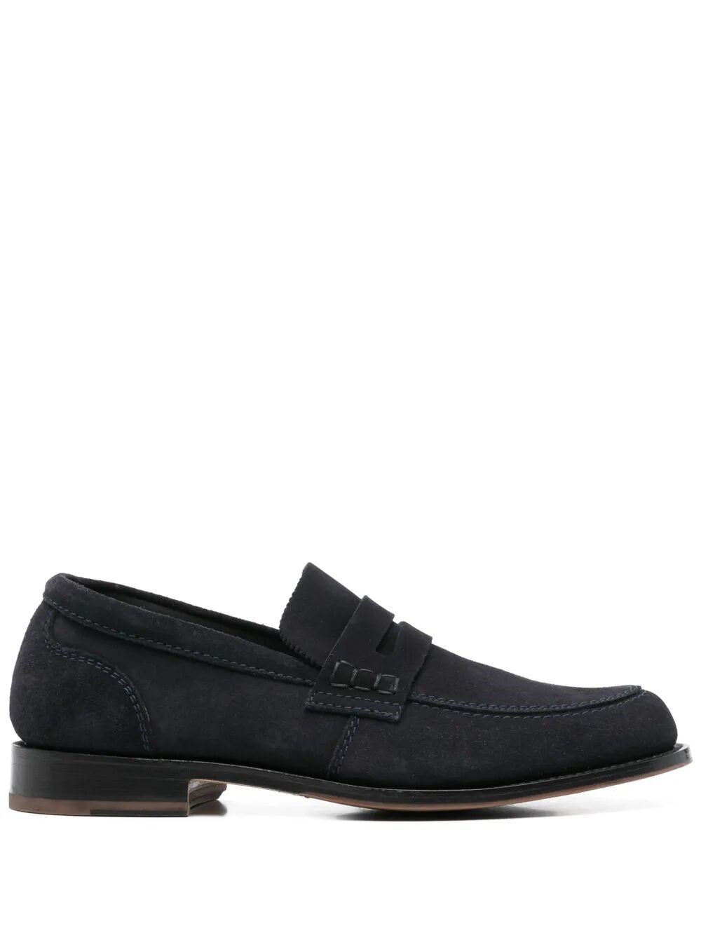 Tricker's Deep Navy Suede Moccasin With Rubber Sole In Black