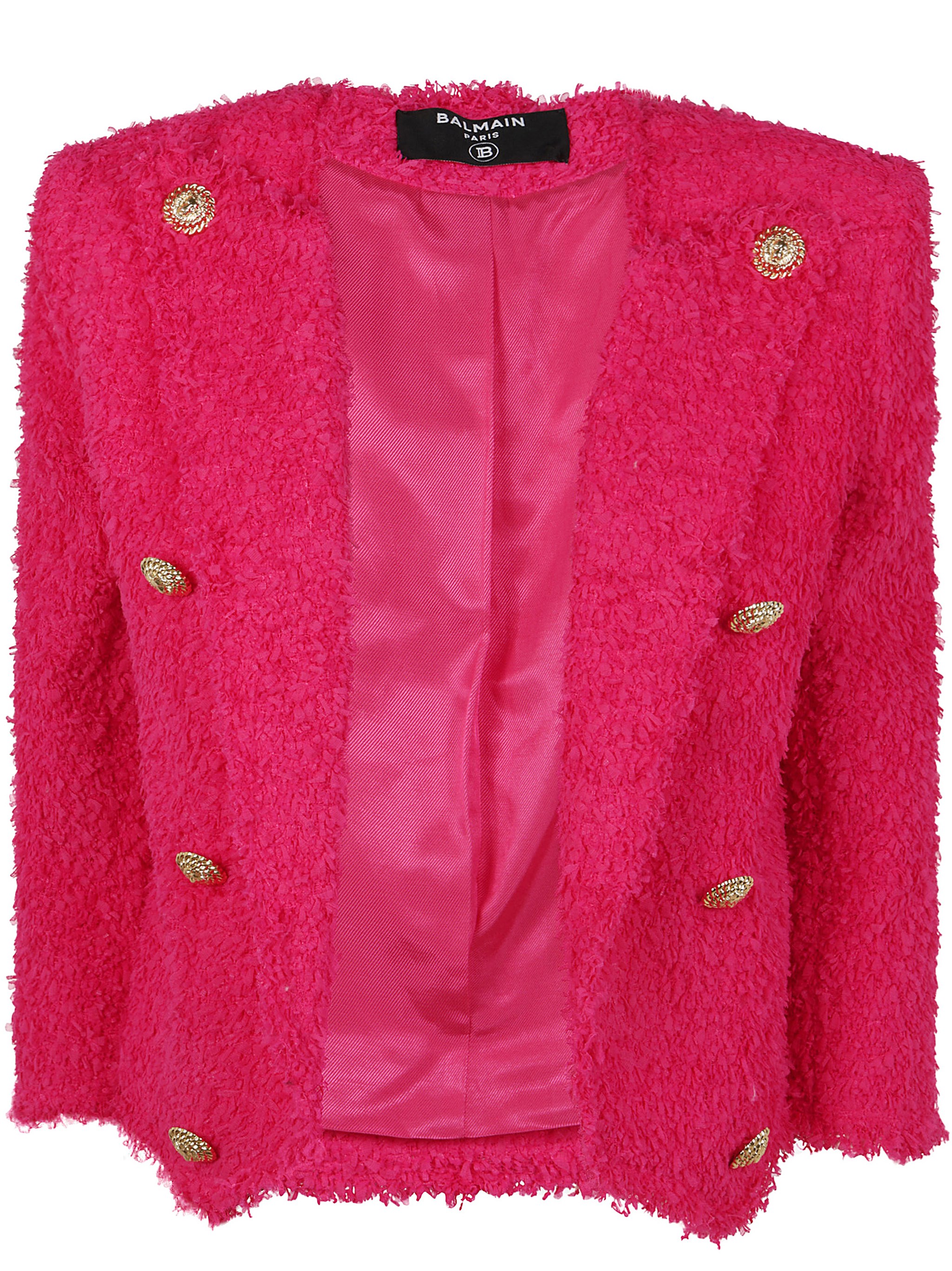 Balmain 8 Button Tweed Spencer Jacket In Pink