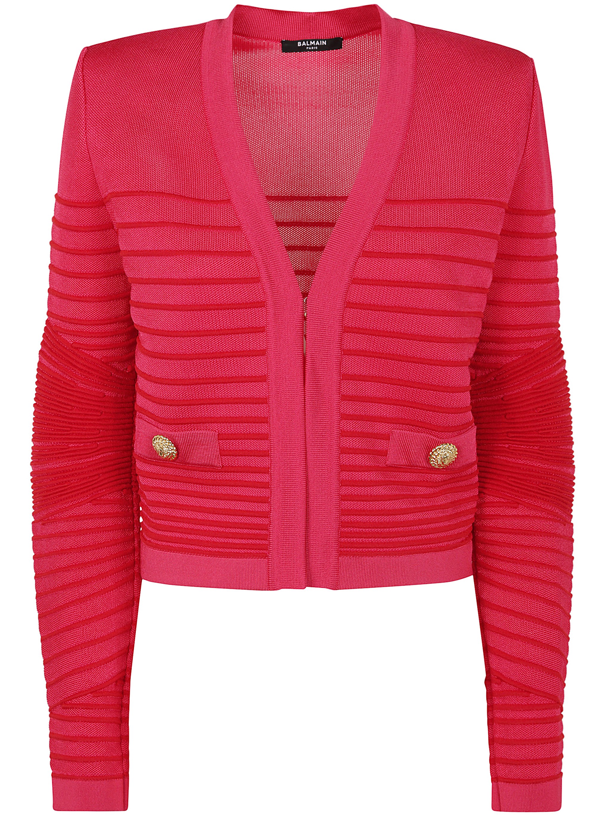 Balmain V-neck Ribbed Knit Cardigan Pockets
