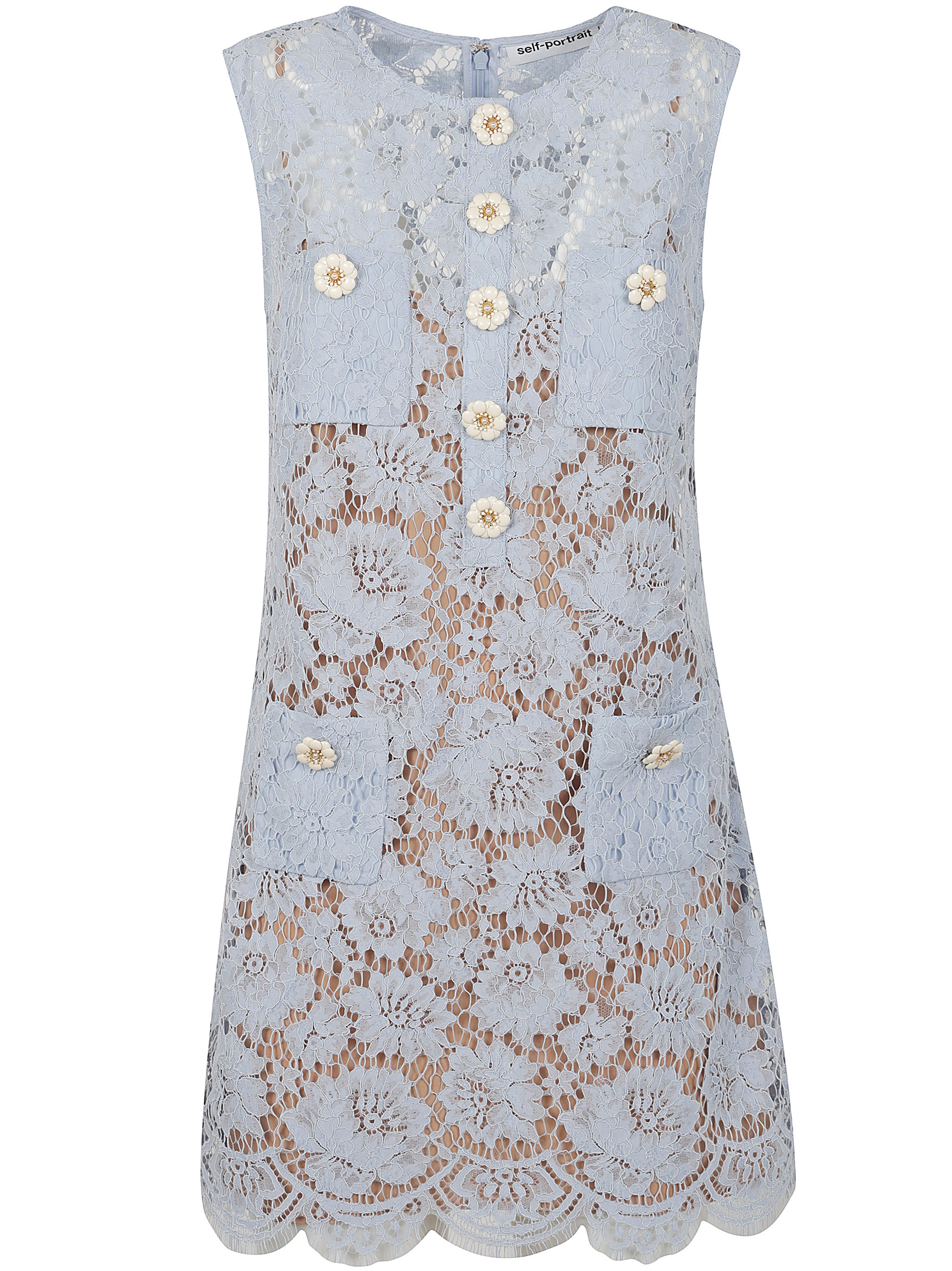 Self-portrait Blue Fine Lace Mini Dress By