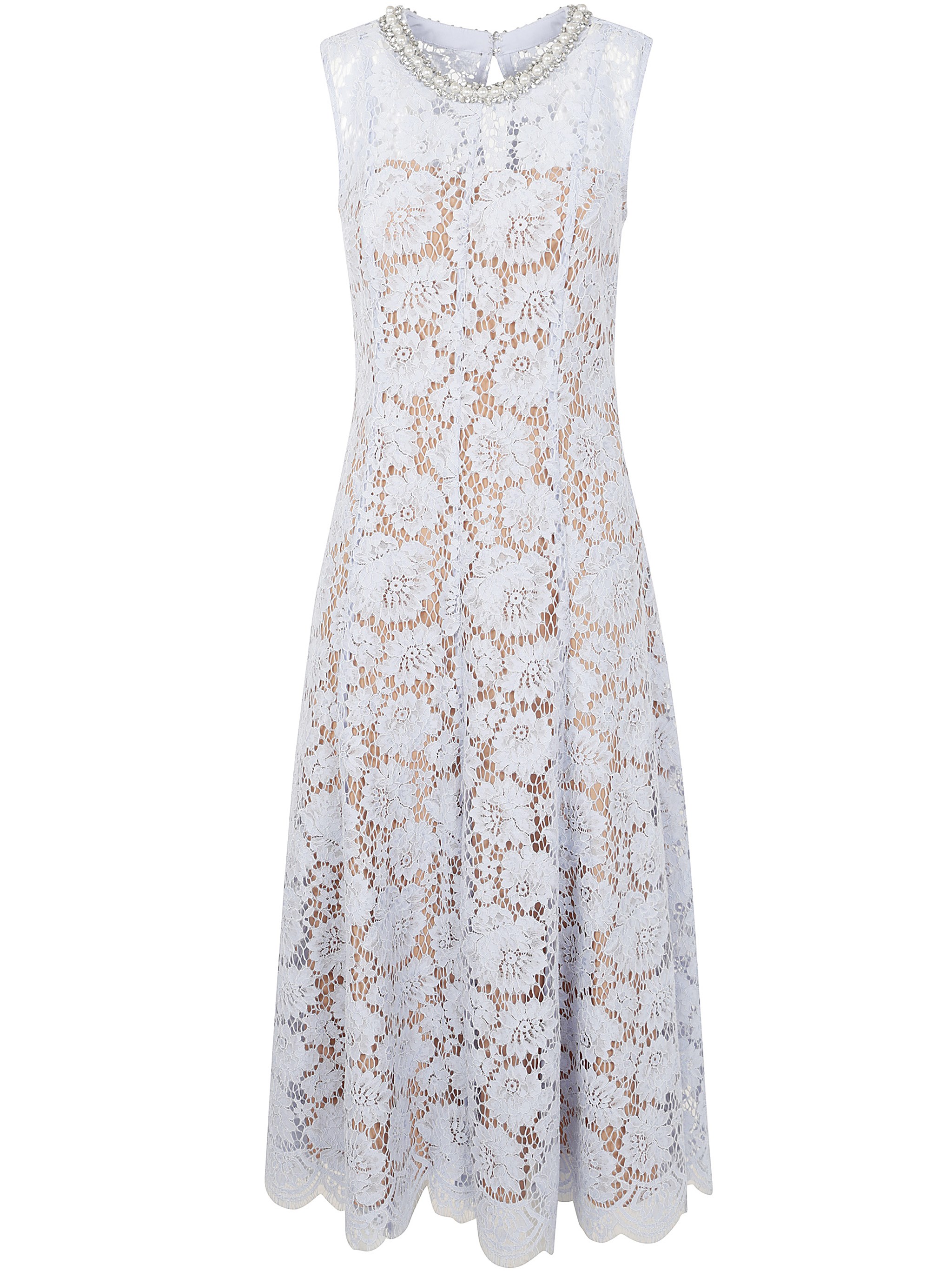 Self-portrait Blue Fine Lace Pearl Midi Dress In White
