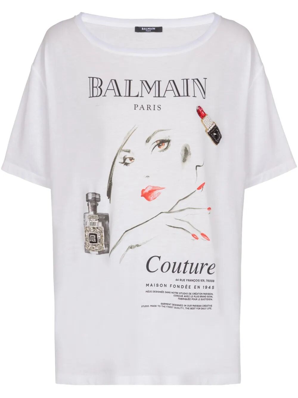 Balmain Beauty Print Embroidery Patches T-shirt In White