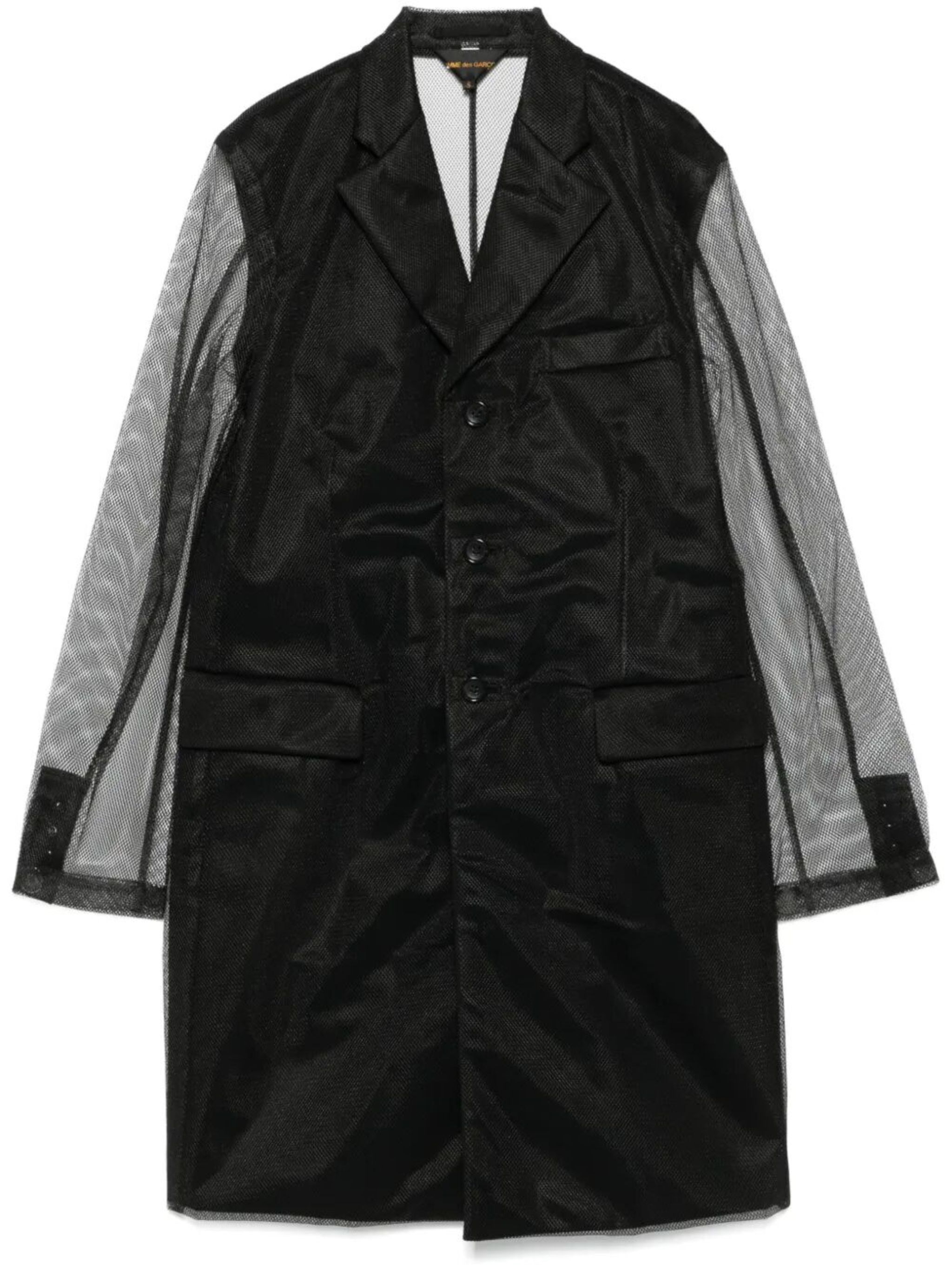 Comme Des Garçons Longline Sheer Sleeves Coat In Black