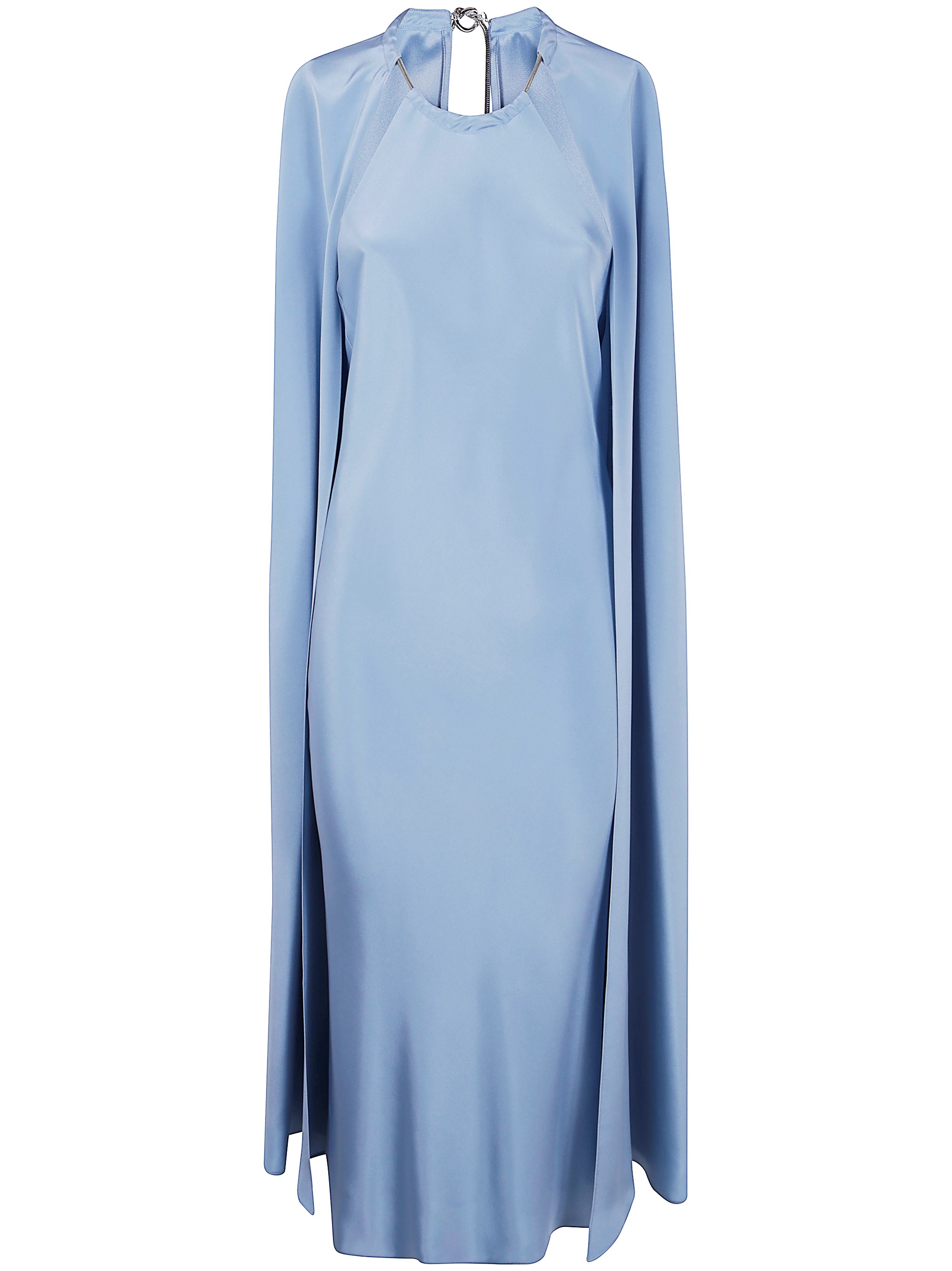 Max Mara Managua Silk Long Dress With Silk Cape And Metal Detail In Blue