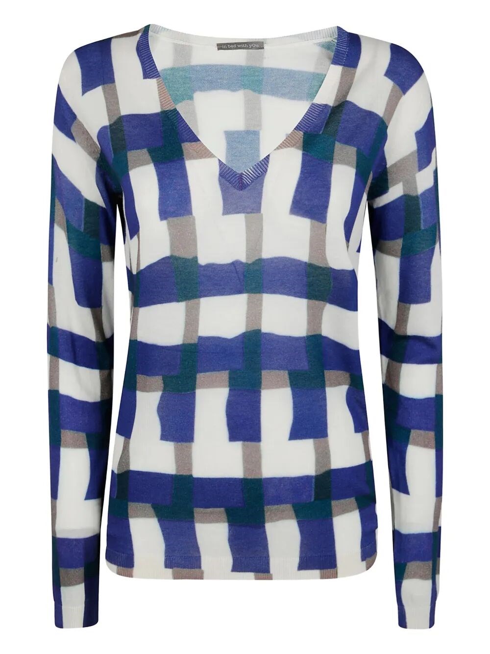 In Bed With You Printed V Neck Sweater In Blue