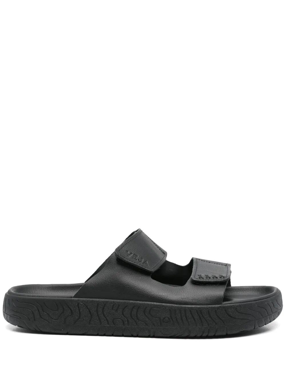 Veja Double Strap Leather Slippers In Black
