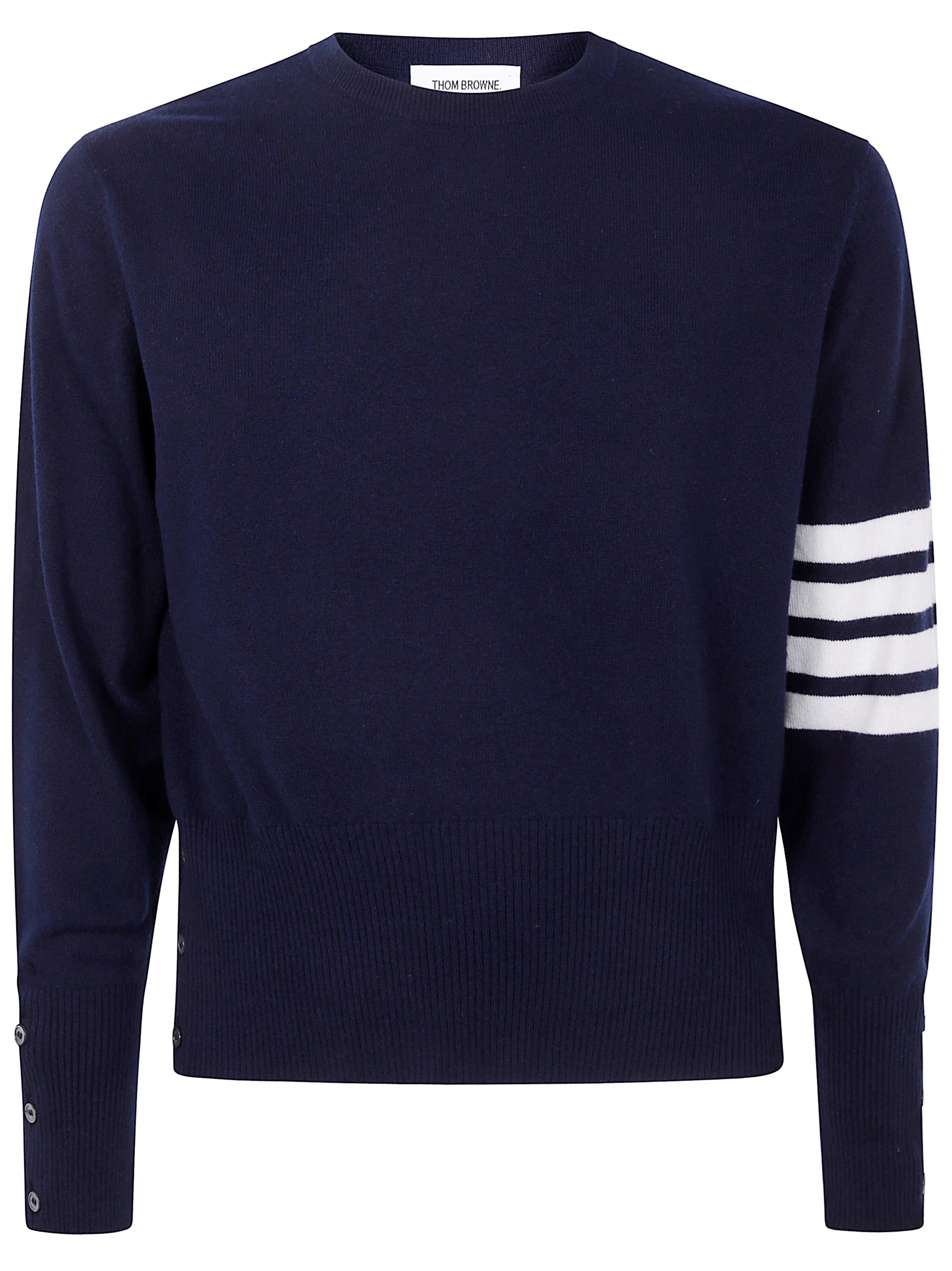 Thom Browne Klassischer Crewneck Kurz-Pullover mit weißem 4-Bar-Streifen