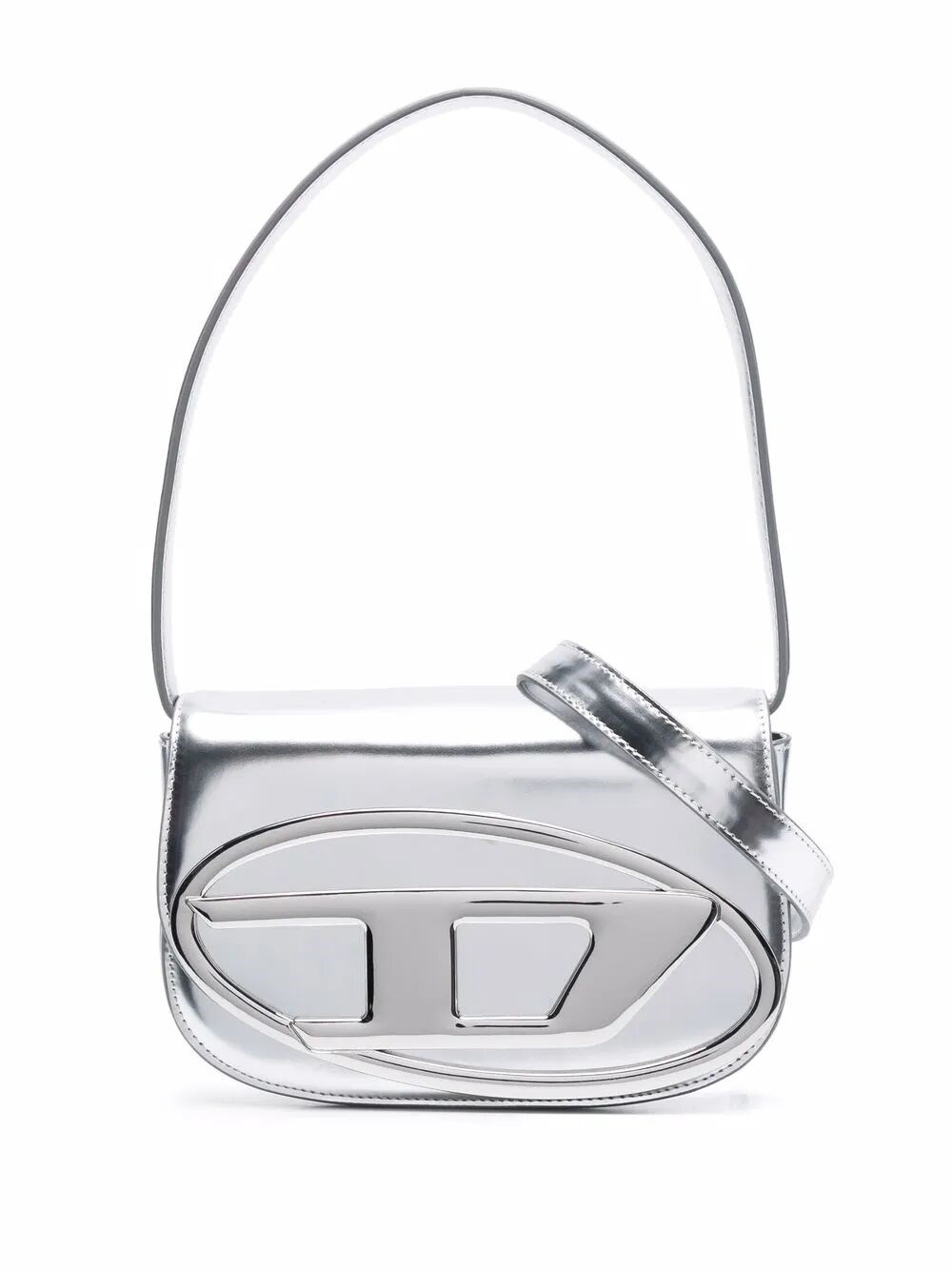 Diesel 1dr Mirror Leather Shoulder Bag In Silver