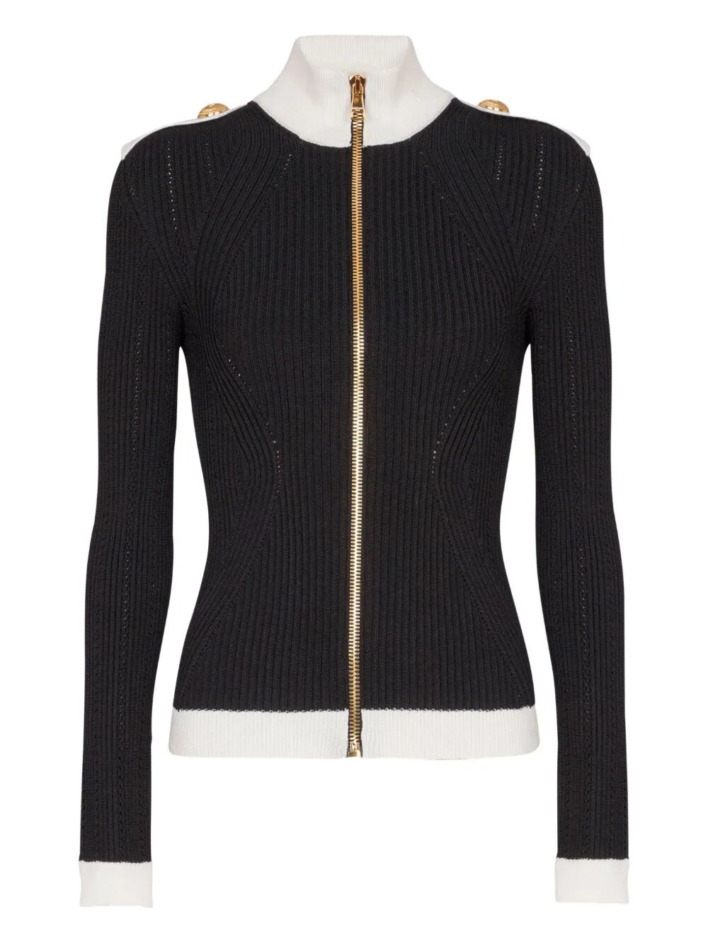 Balmain Zipped Turtleneck Knit Cardigan By