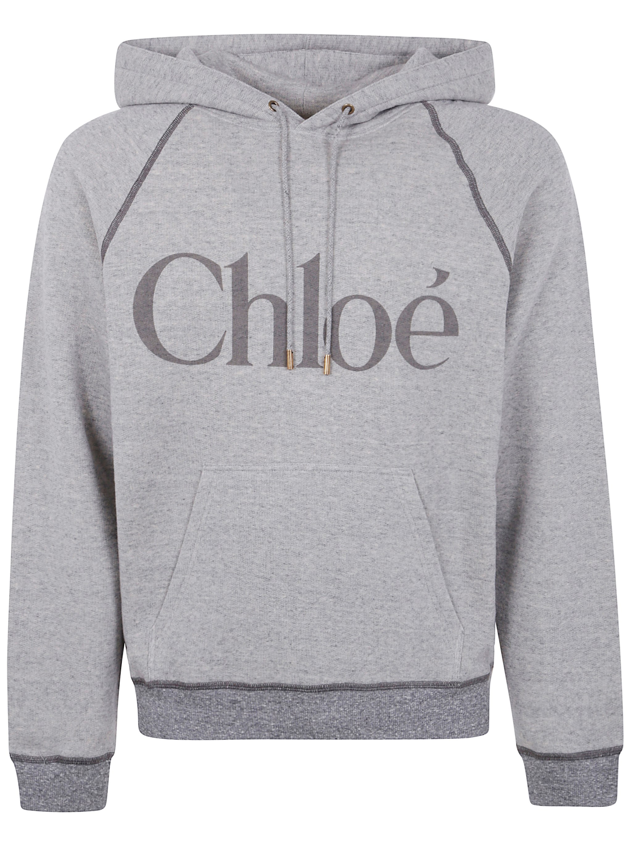 Chloé Cotton Blend Logo Hoodie In Gray