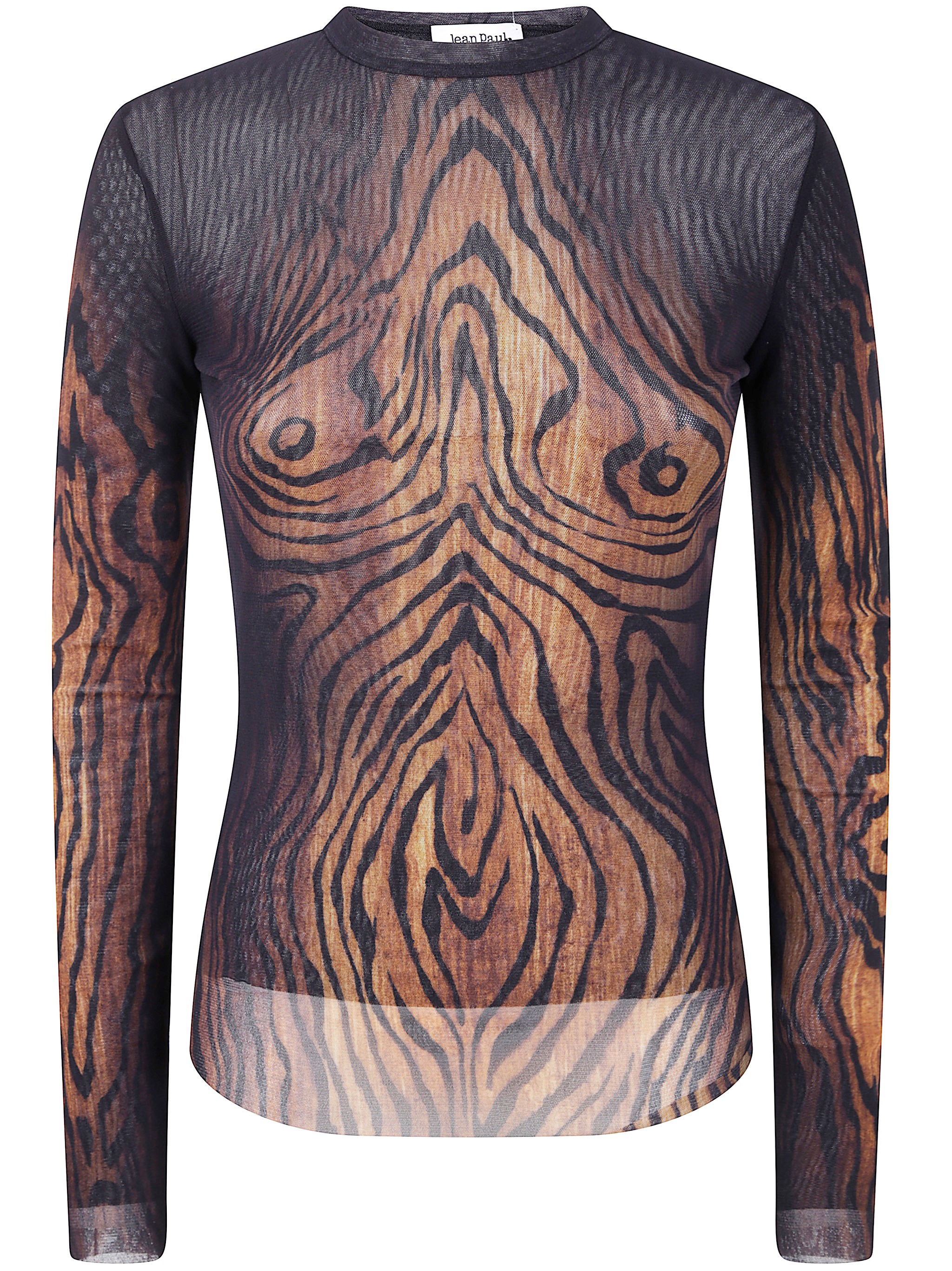 Jean Paul Gaultier Mesh Long Sleeves Top Printed 'wood' By Jean Paul G