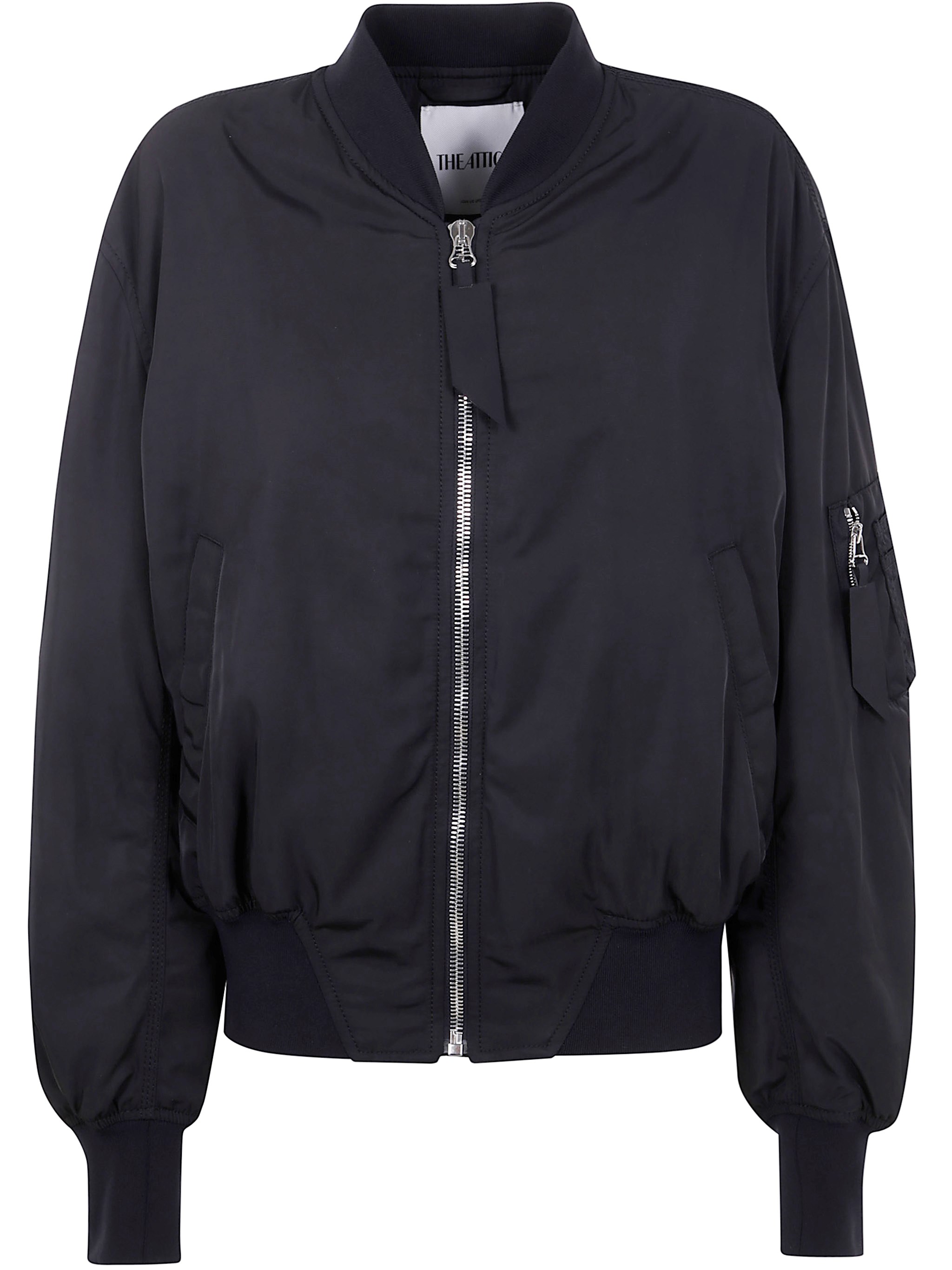 Attico Black Bomber Jacket With Front Zip Closure And One Zipped Pocket On The Sleeve In Tech Fabric Woman