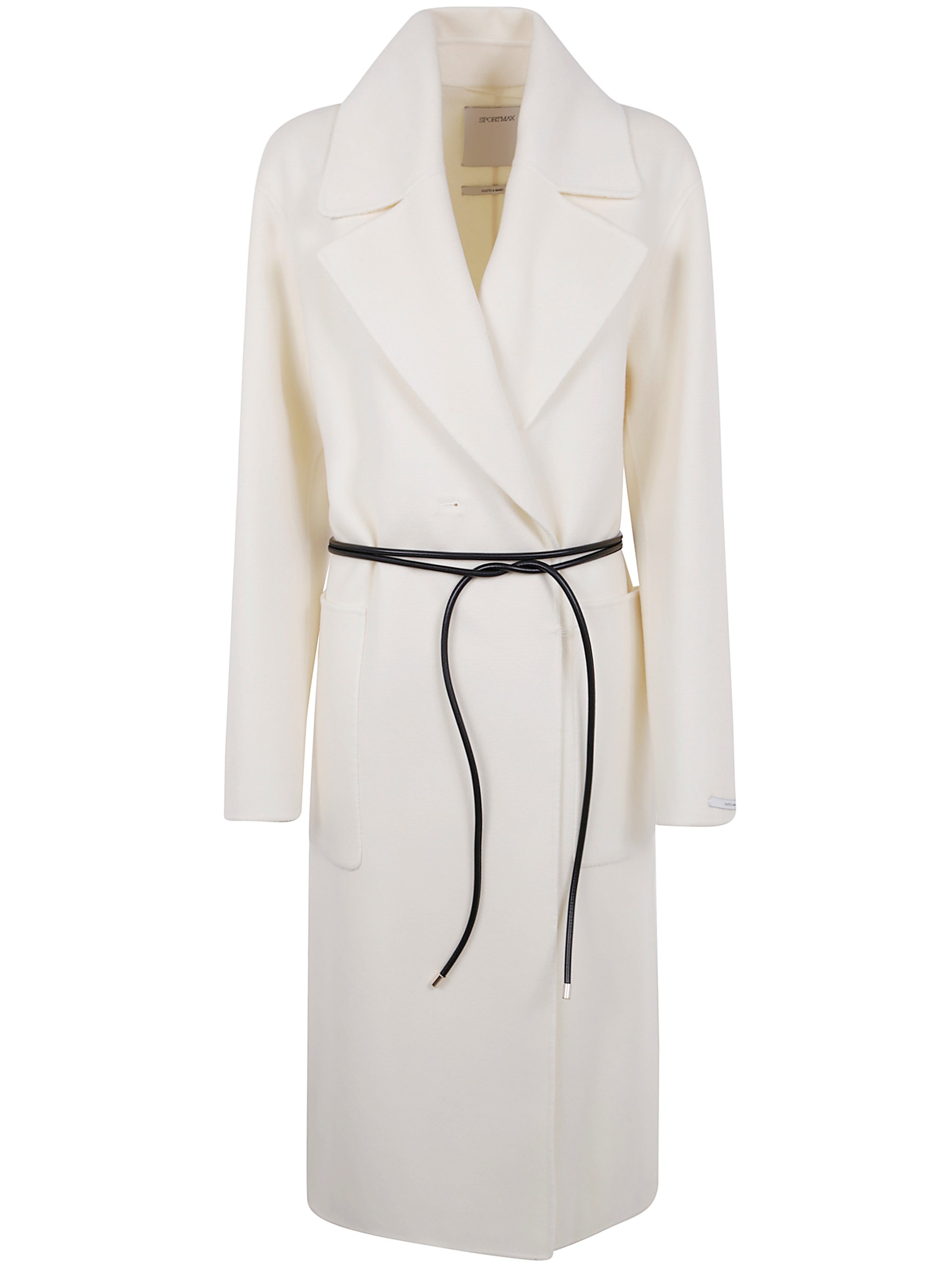 Sportmax Abate Belted Wool Long Coat In White