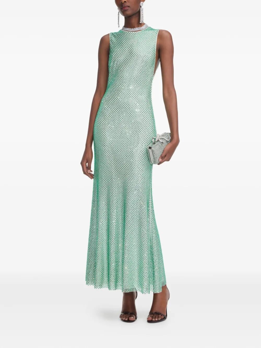 Self-portrait Mint Rhinestone Mesh Midi Dress In Green