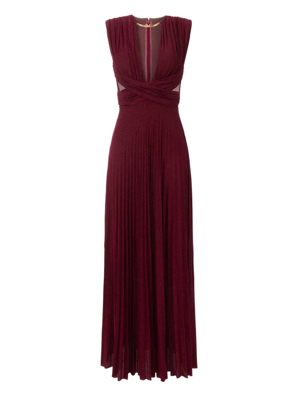 Elisabetta Franchi Burgundy Evening Dress With Deep V-neckbodice In Burgundy