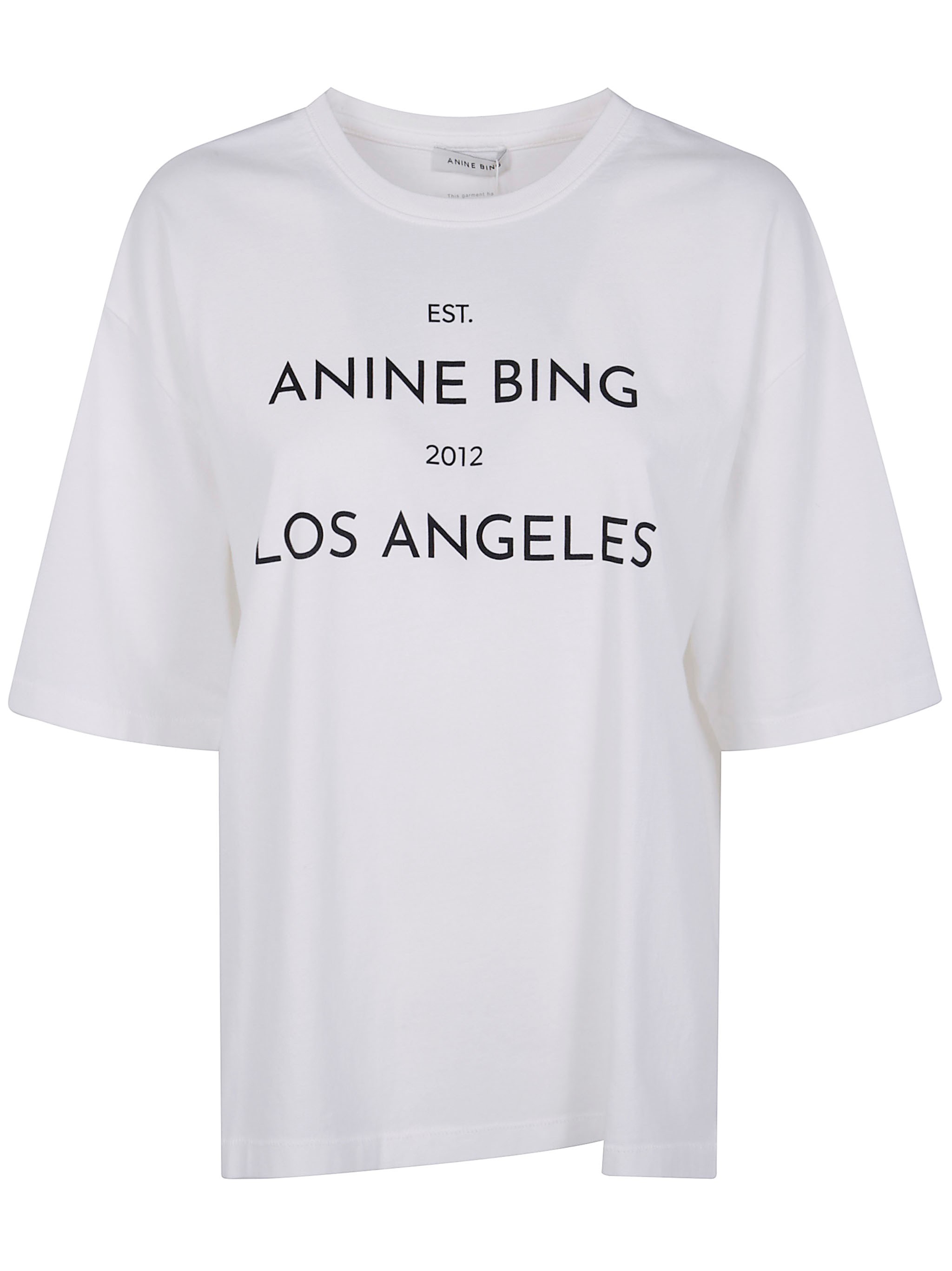 Anine Bing Graphic Print Crew Neck Short Sleeve Top In White