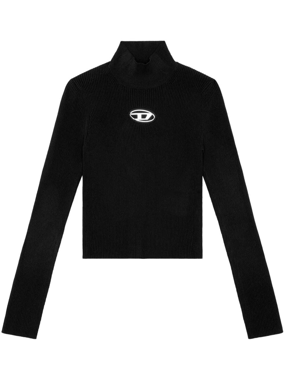 Diesel M-valari Top In Black Ribbed Stretch Jersey