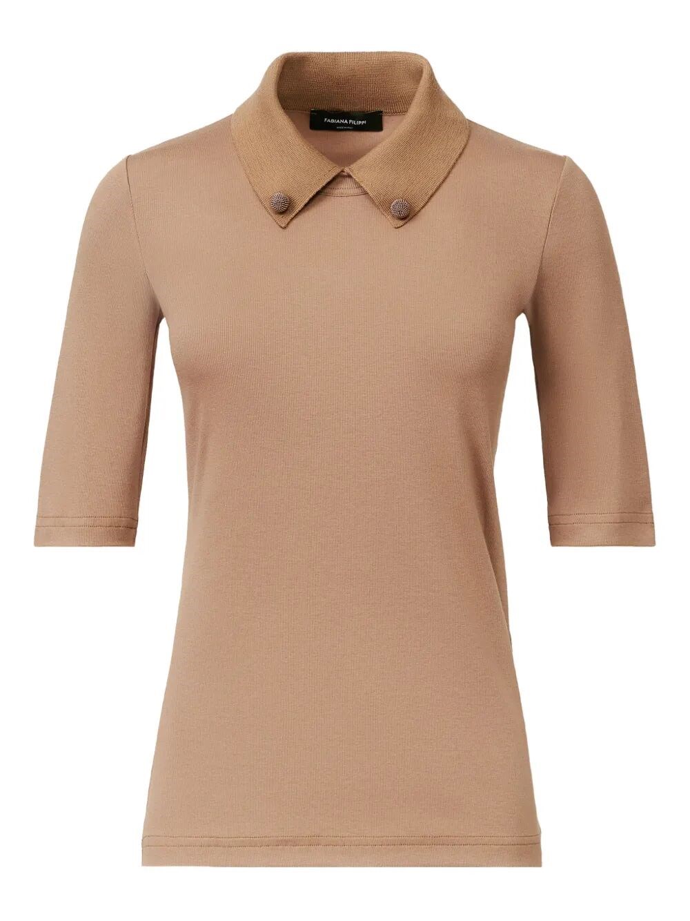 Fabiana Filippi Short Sleeve T-shirt With Knit Collar And Pins