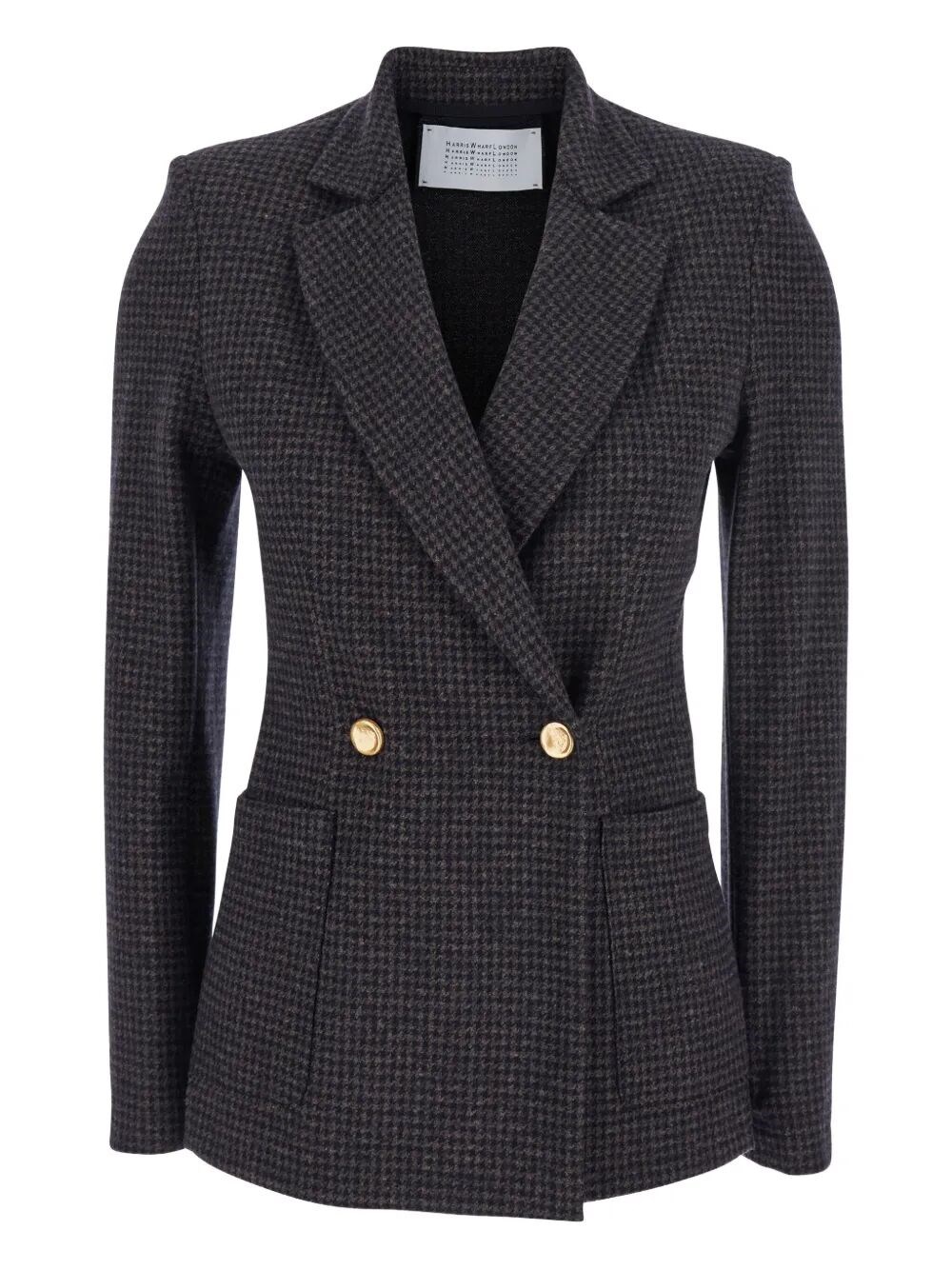Harris Wharf London Houndstooth Double-breasted Blazer In Gray