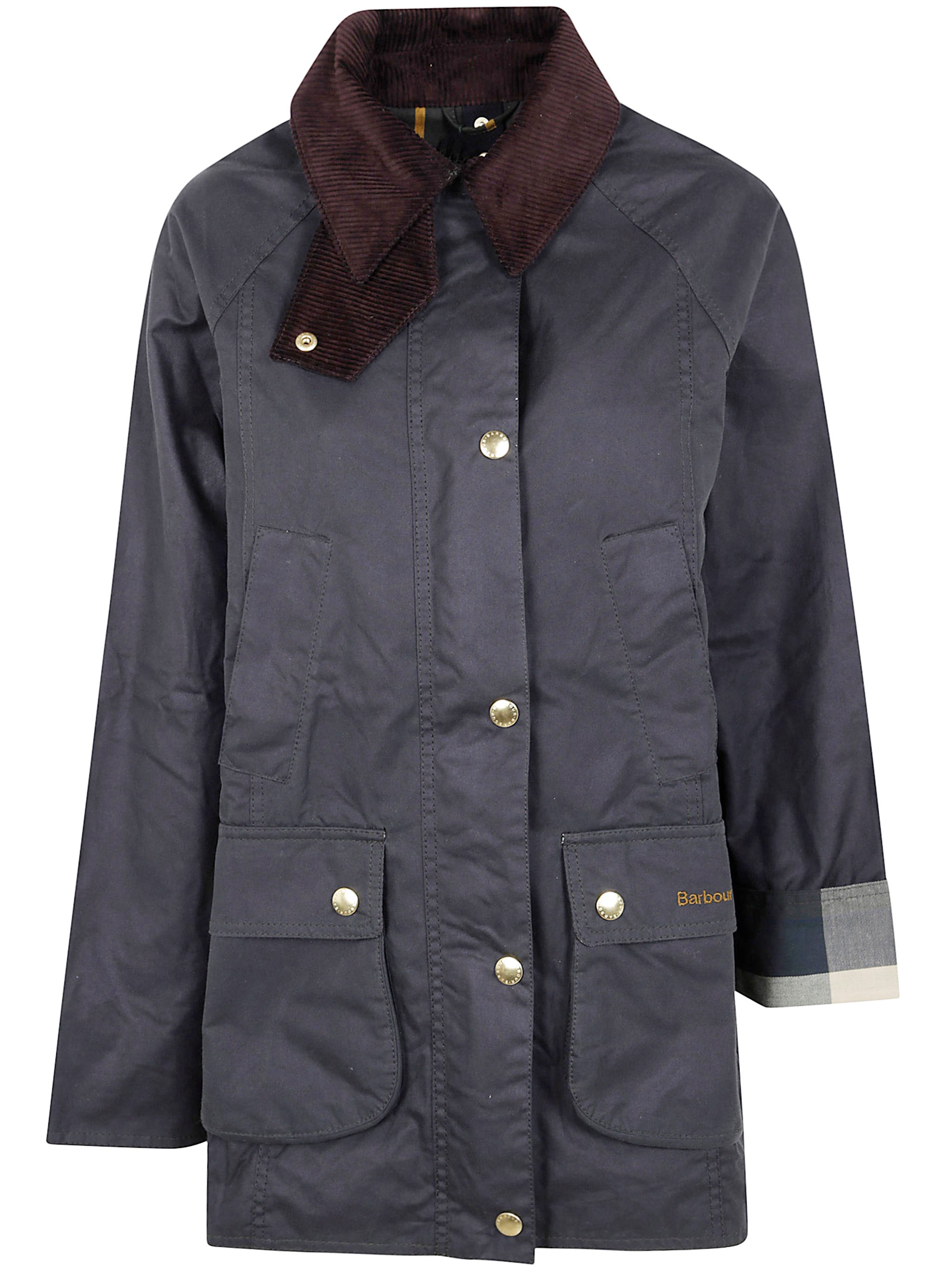 Barbour Modern Beadnell Corduroy-collar Waxed-cotton Coat In Black