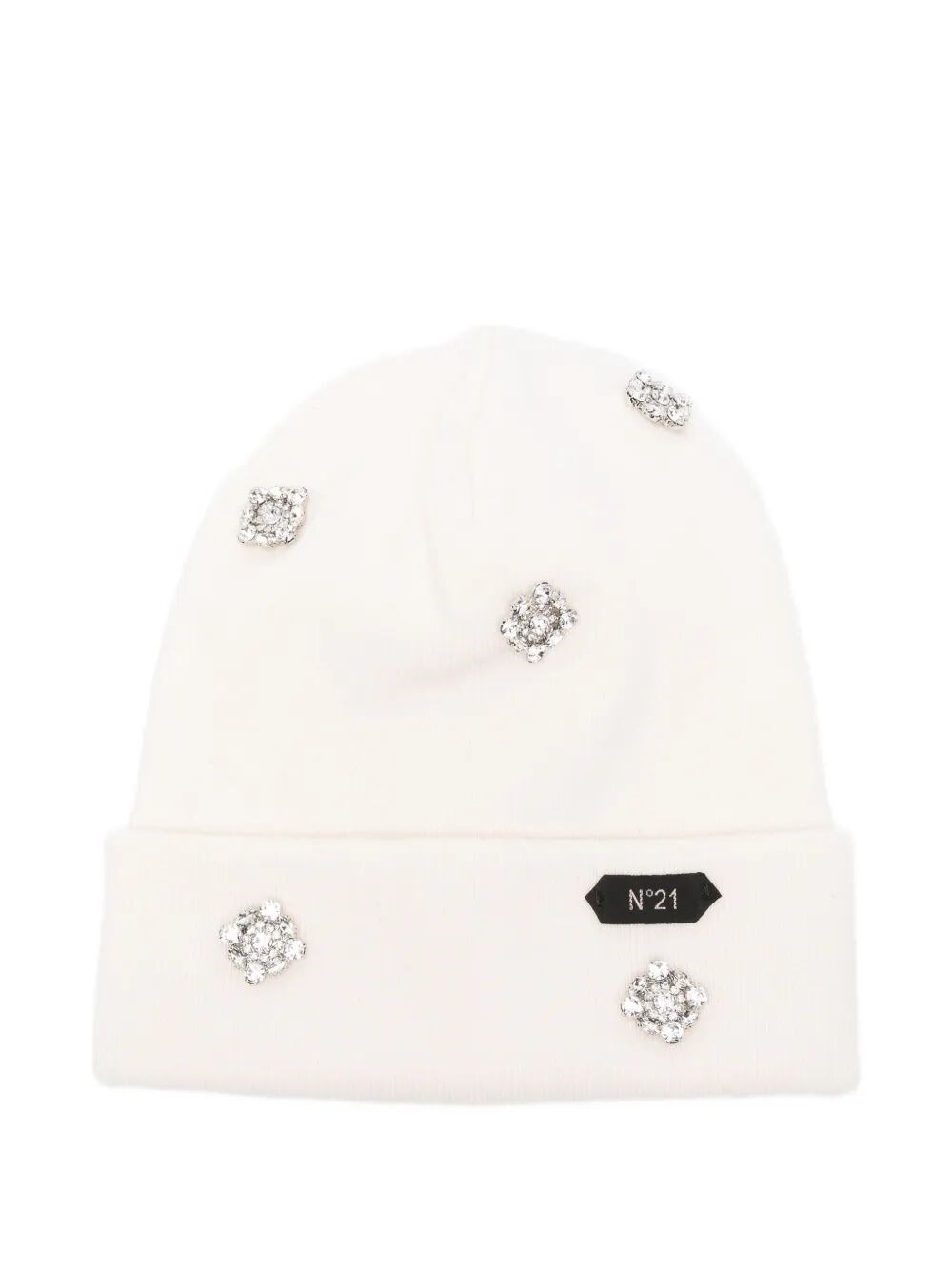 N°21 Crystal-embellished Beanie In White