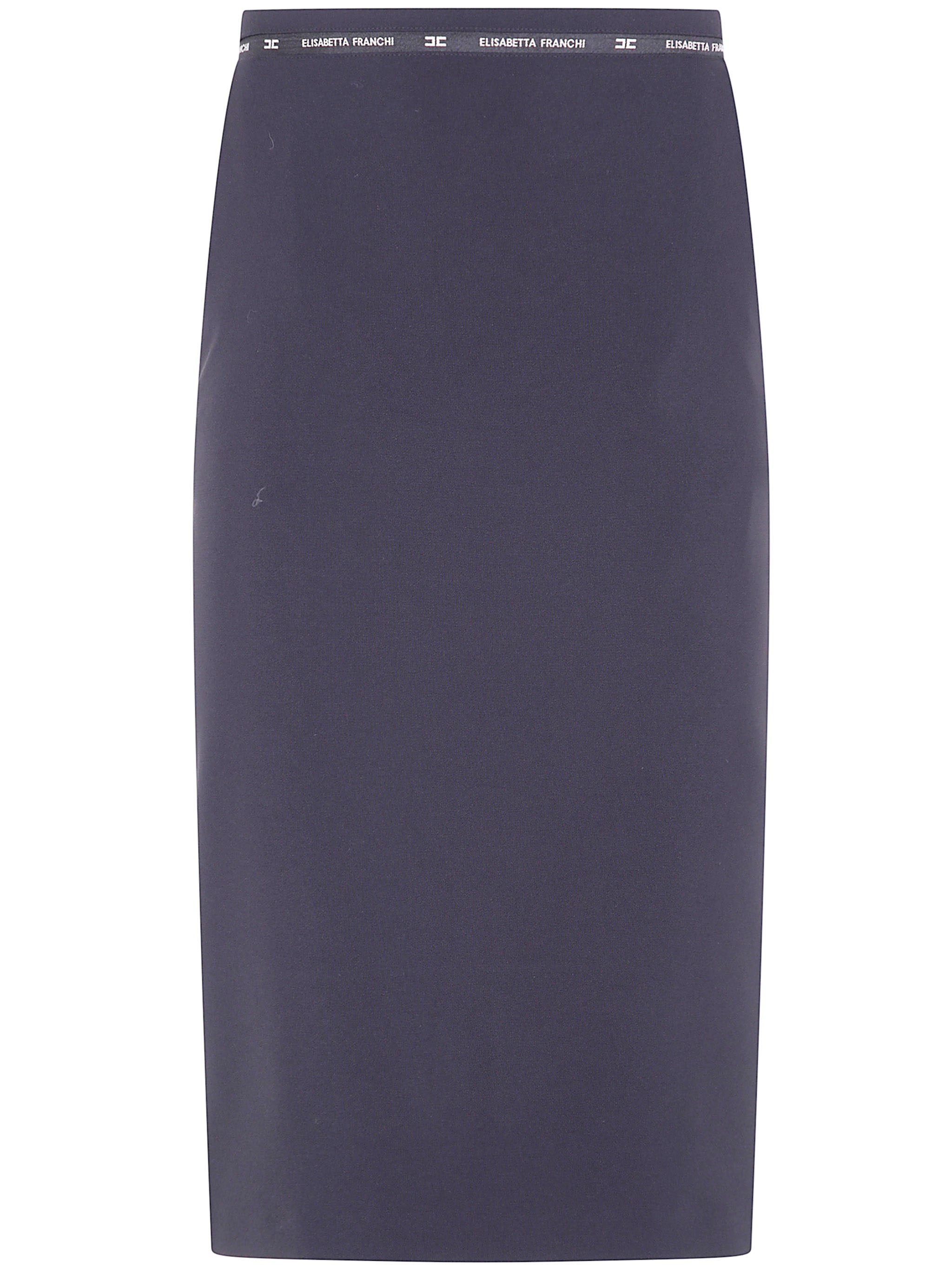 Elisabetta Franchi Skirt In Crpe Fabric With Logo Ribbon In Blue