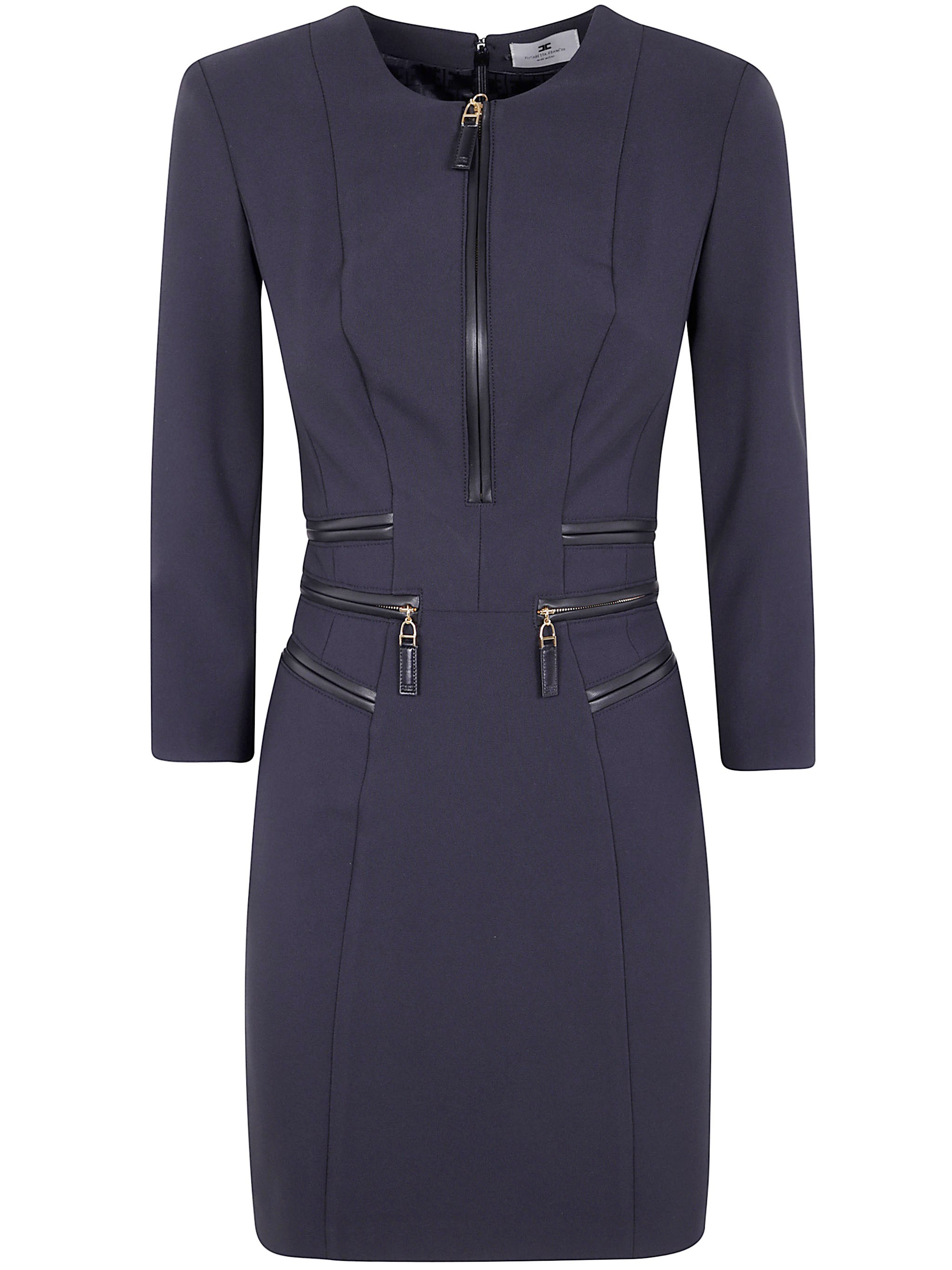 Lardini Double Crepe Stretch Dress In Ma Brown And Bright Brown Geometric Pattern