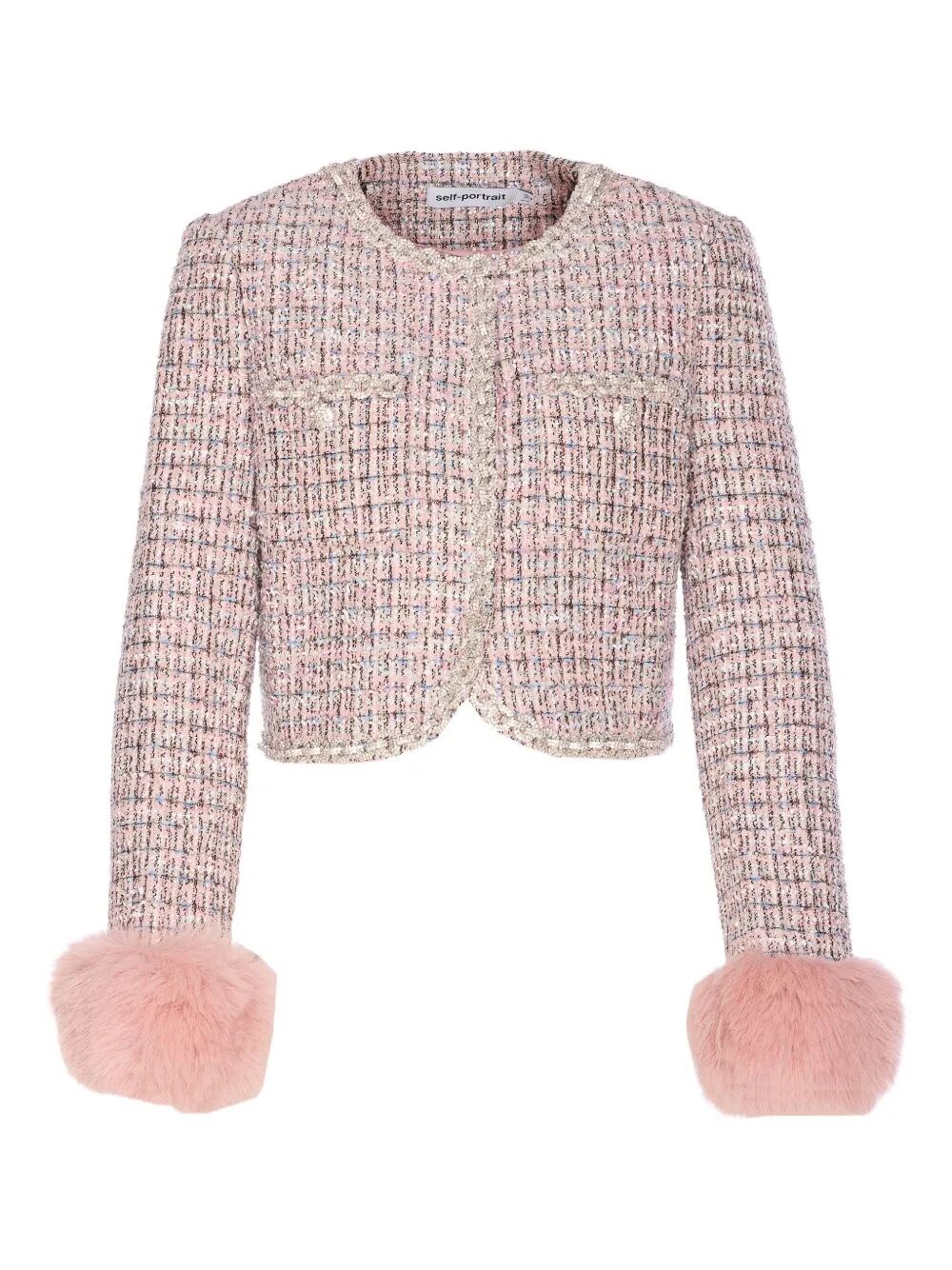 Self-portrait Self Portrait Crystal-embellished Tweed Jacket In Multi