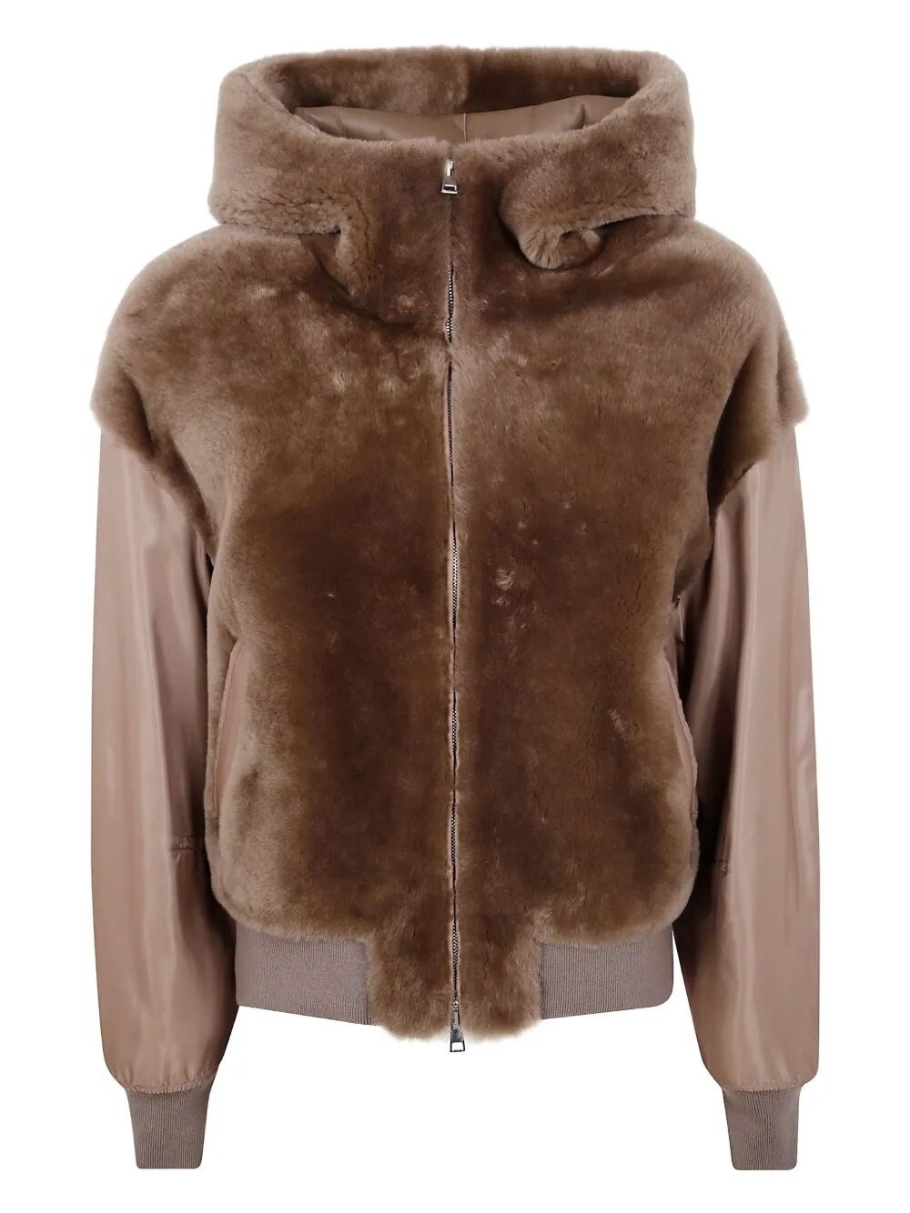 Blancha Straight "merino Shearling" And Nylon Fabric Jacket In Brown