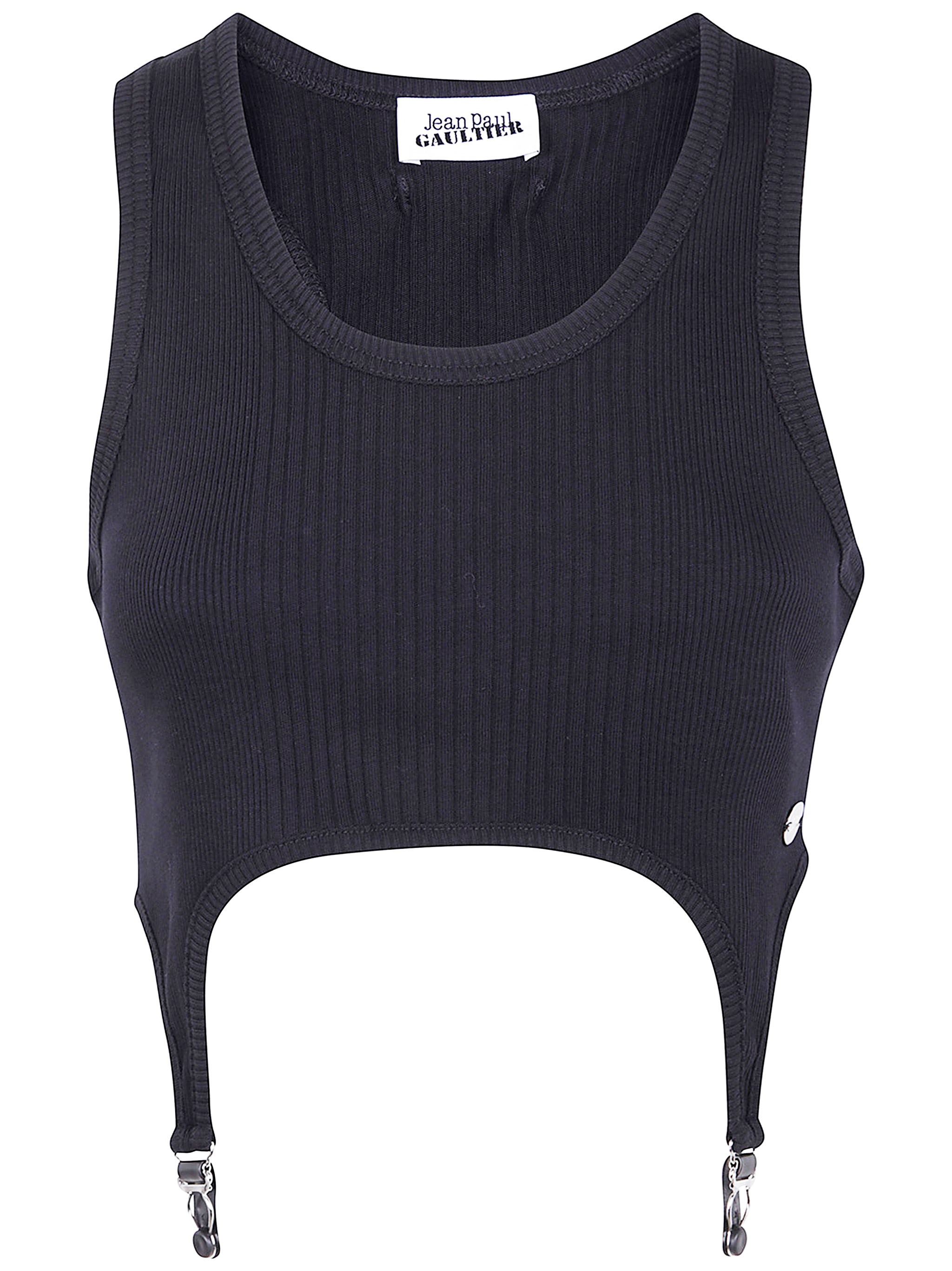 Jean Paul Gaultier Cotton Ribbed Bra With Lingerie Garter In Black