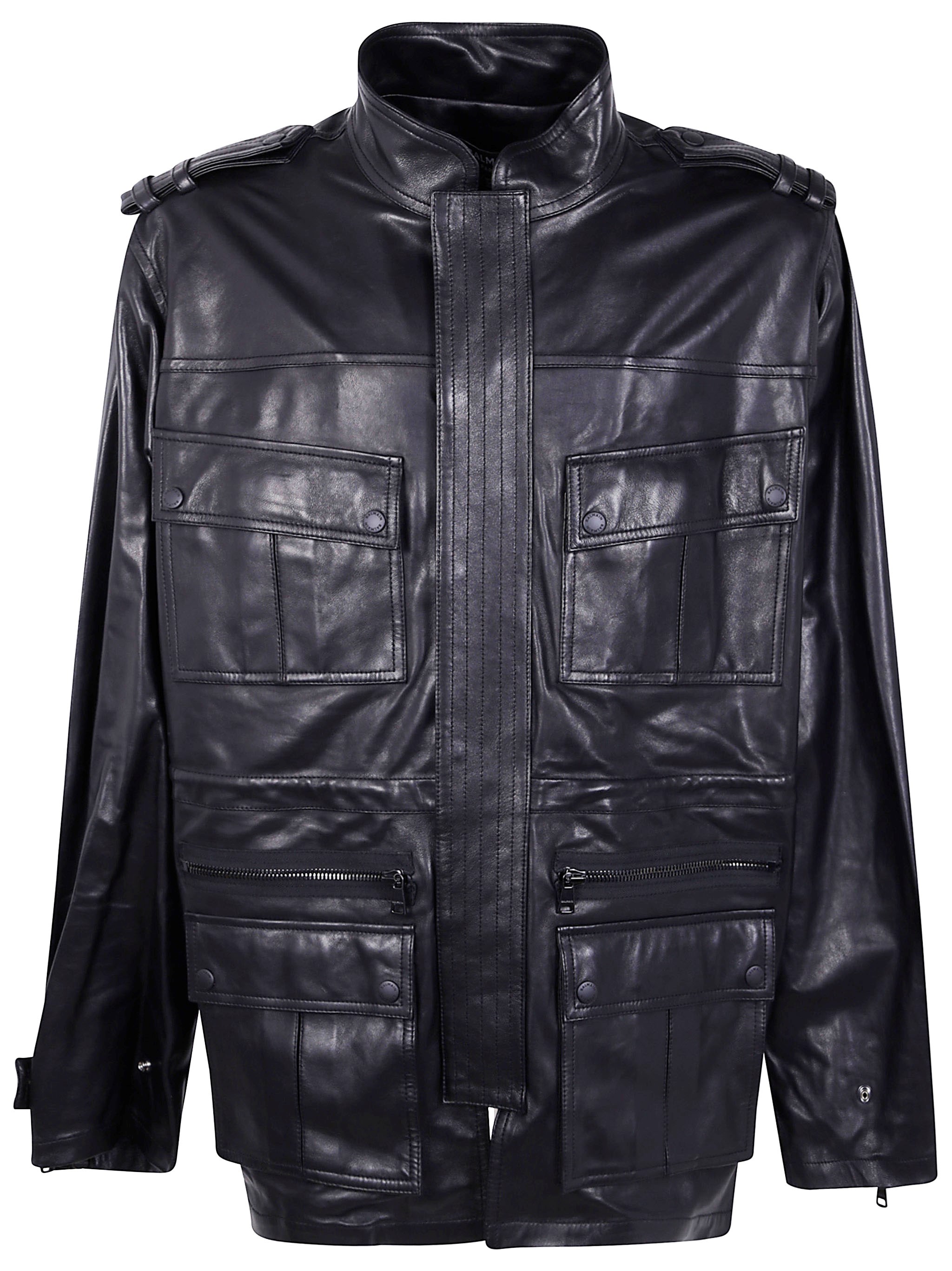 BALMAIN Lambskin Leather Mid Length Parka