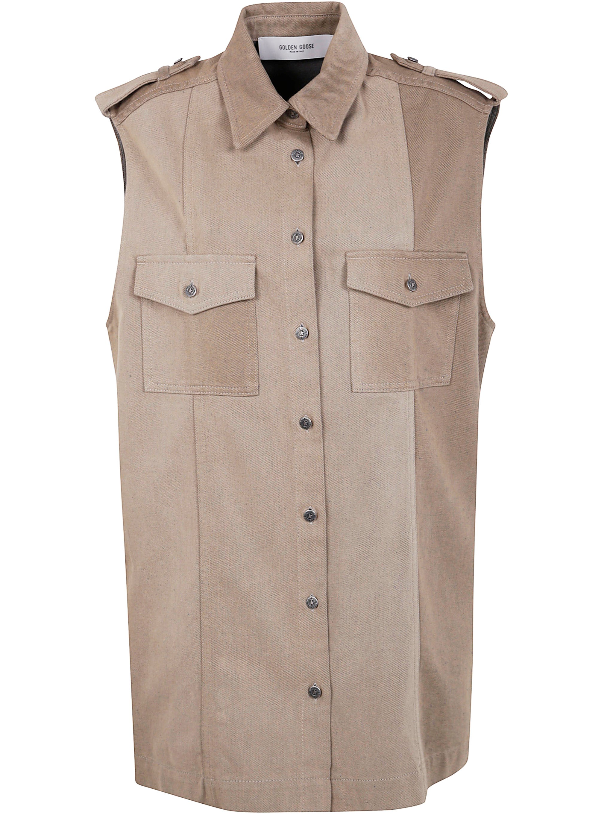 GOLDEN GOOSE "Journey W`S" Osanne Shirt Dress Sleeveless Cotton Denim