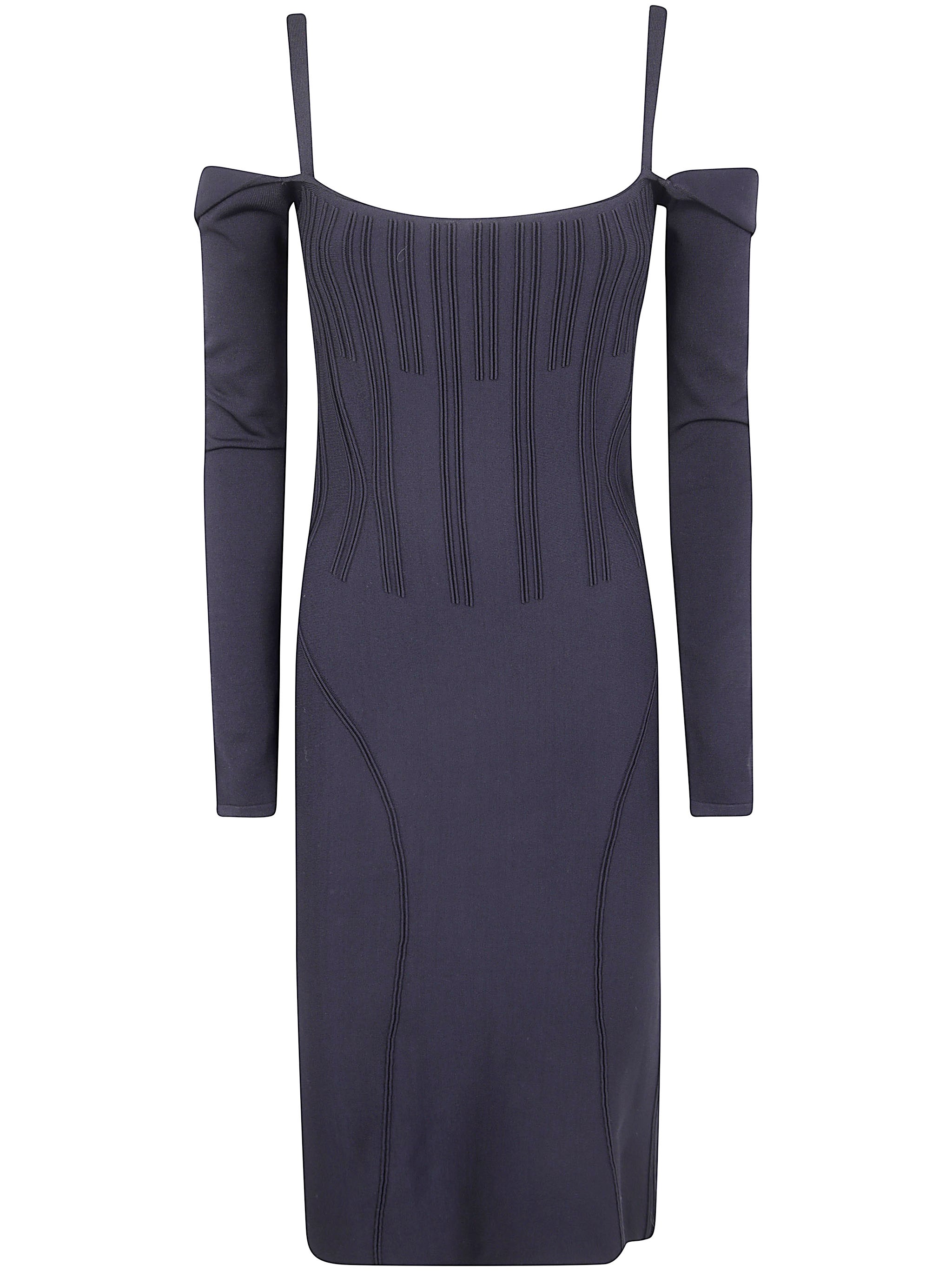 Mugler Off-the-shoulder Long-sleeved Midi Dress In Black | ModeSens