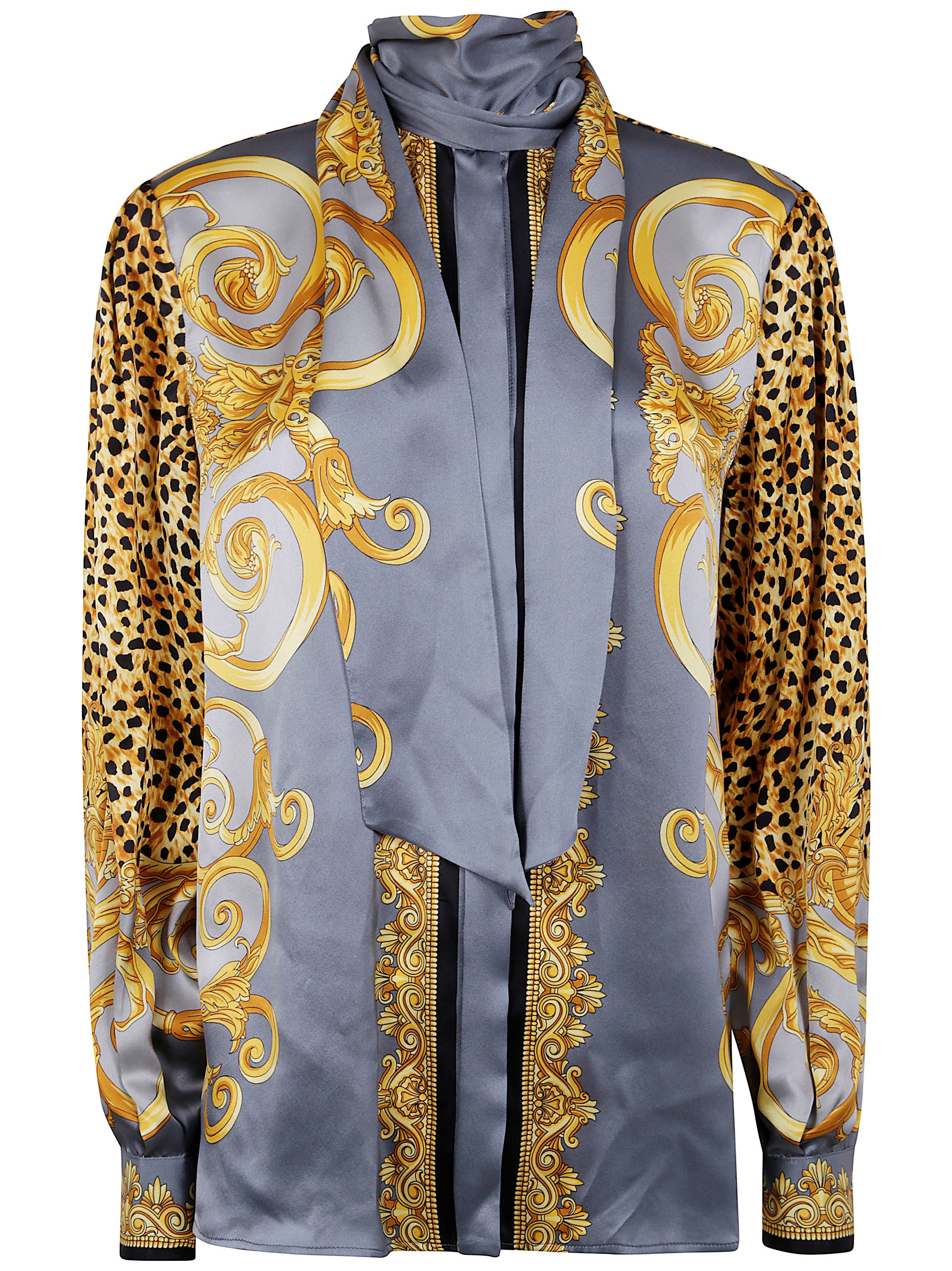 VERSACE Informal Shirt Cheetah Foulard On Silk Crepe Satin Lw