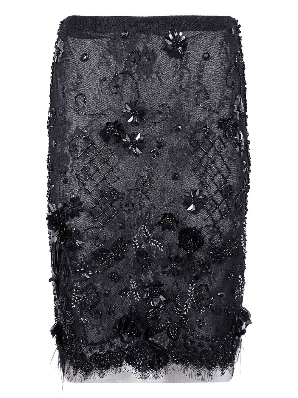 Semicouture Floral Lace Skirt Scalloped Hem In Black
