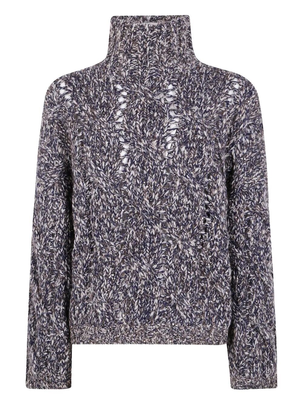 Brunello Cucinelli High Neck Textured Knit Sweater In Blue