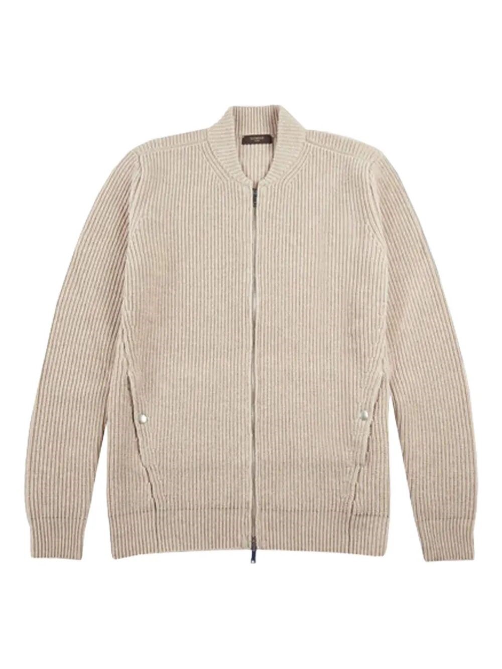 Zanone Knit Fabric Long Sleeves Ribbed Texture In Neutral