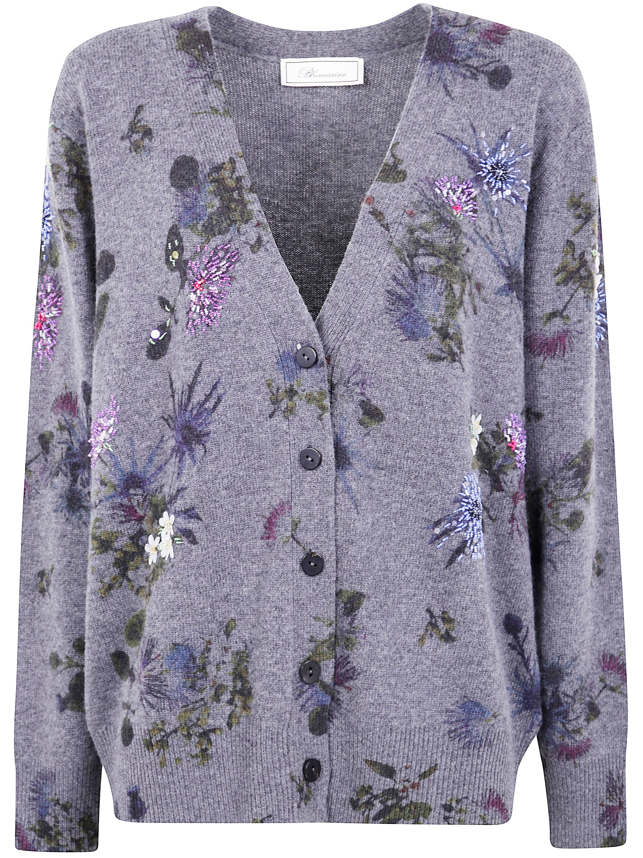 Blumarine Printed Cardigan Knit Sweater In Gray