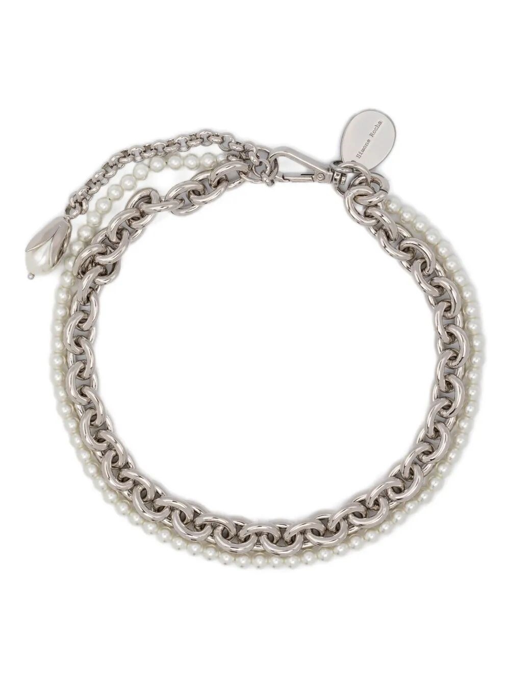 Love Moschino Pearl & Chain Necklace With Encased Pearl Flower In Black