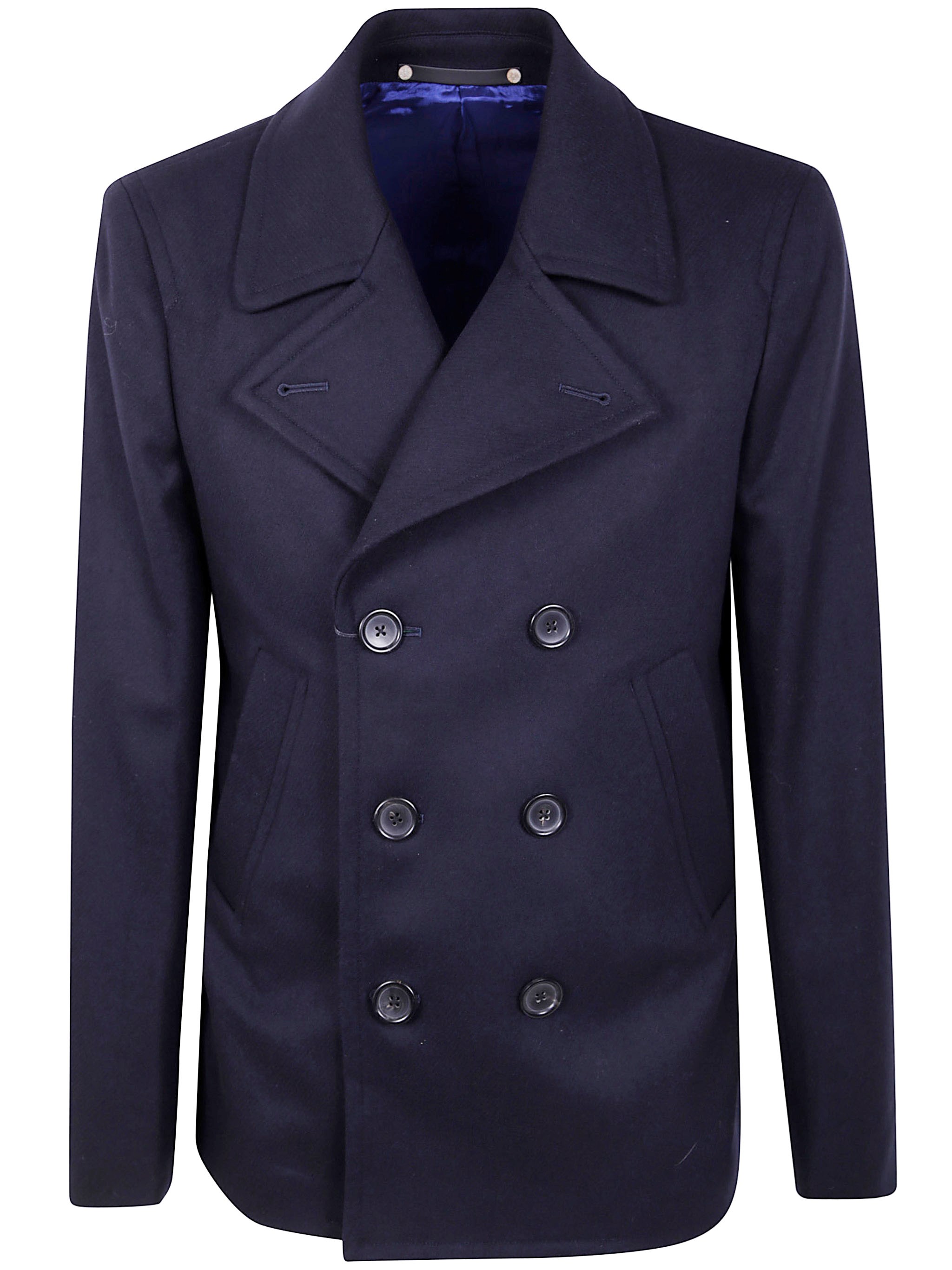 Paul Smith Double-breasted Men's Coat Notched Lapels In Blue