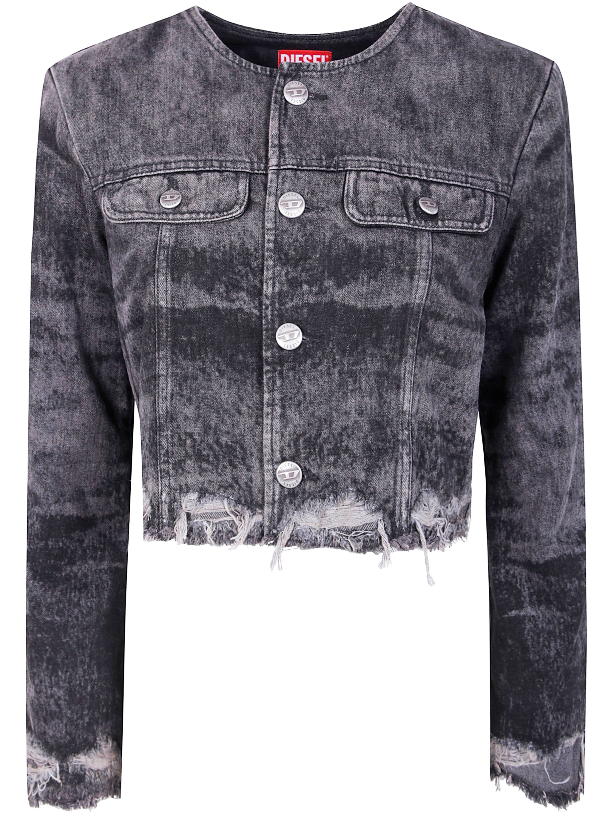 Diesel Women Laser-engraved Cotton-hemp Denim Jacket In Gray