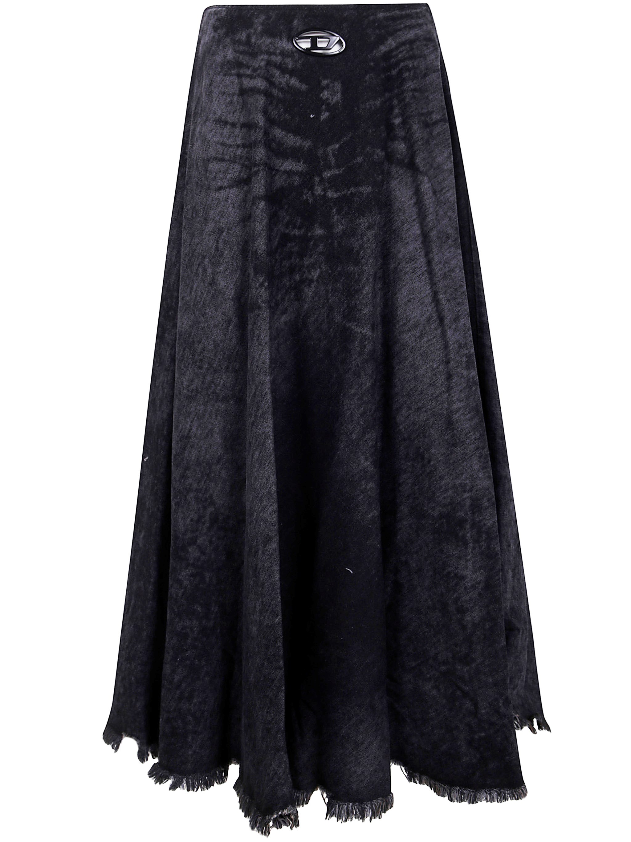 Diesel Full Skirt In Lasered Cotton-hemp Denim In Black