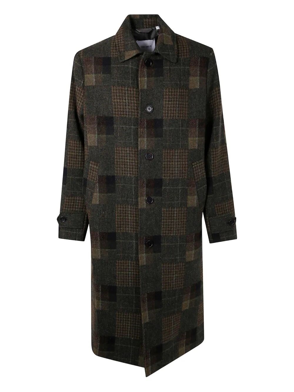 Les Deux Long Checkered Wool Coat With Notched Lapel In Multi