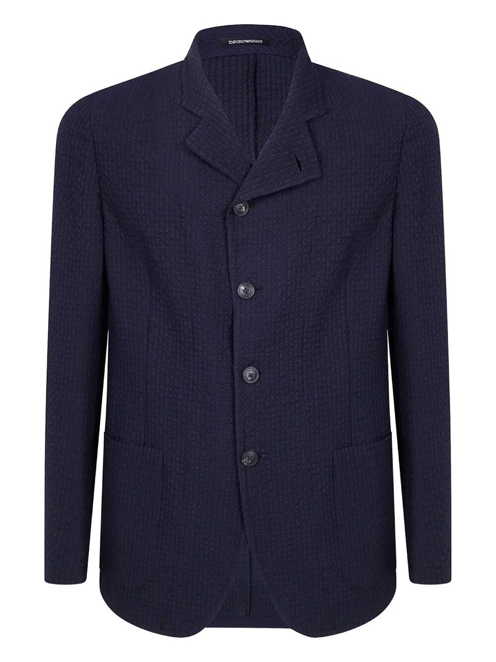 Emporio Armani Textured Fabric Long Sleeve Jacket In Blue