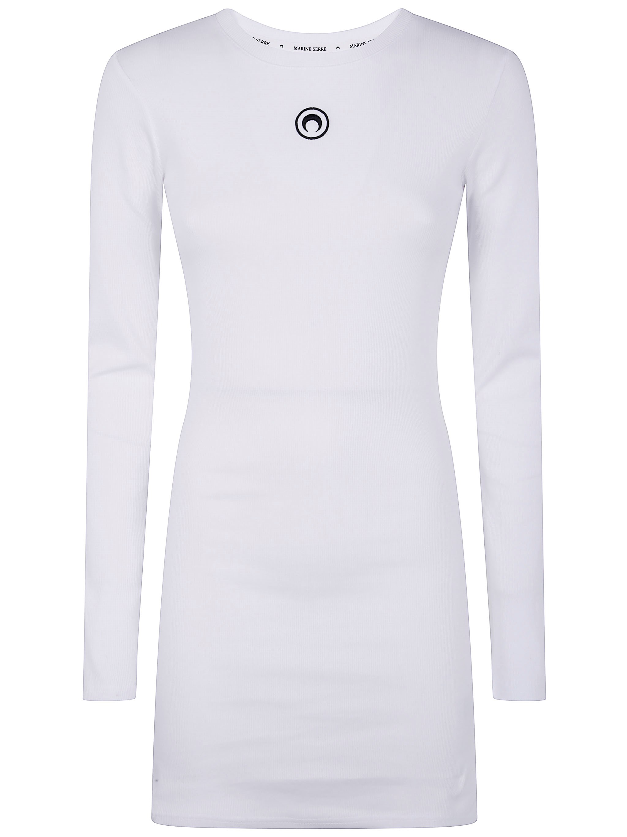 MARINE SERRE "Moon" Logo Ribbed Jersey Long Sleeves Mini Crewneck Dres