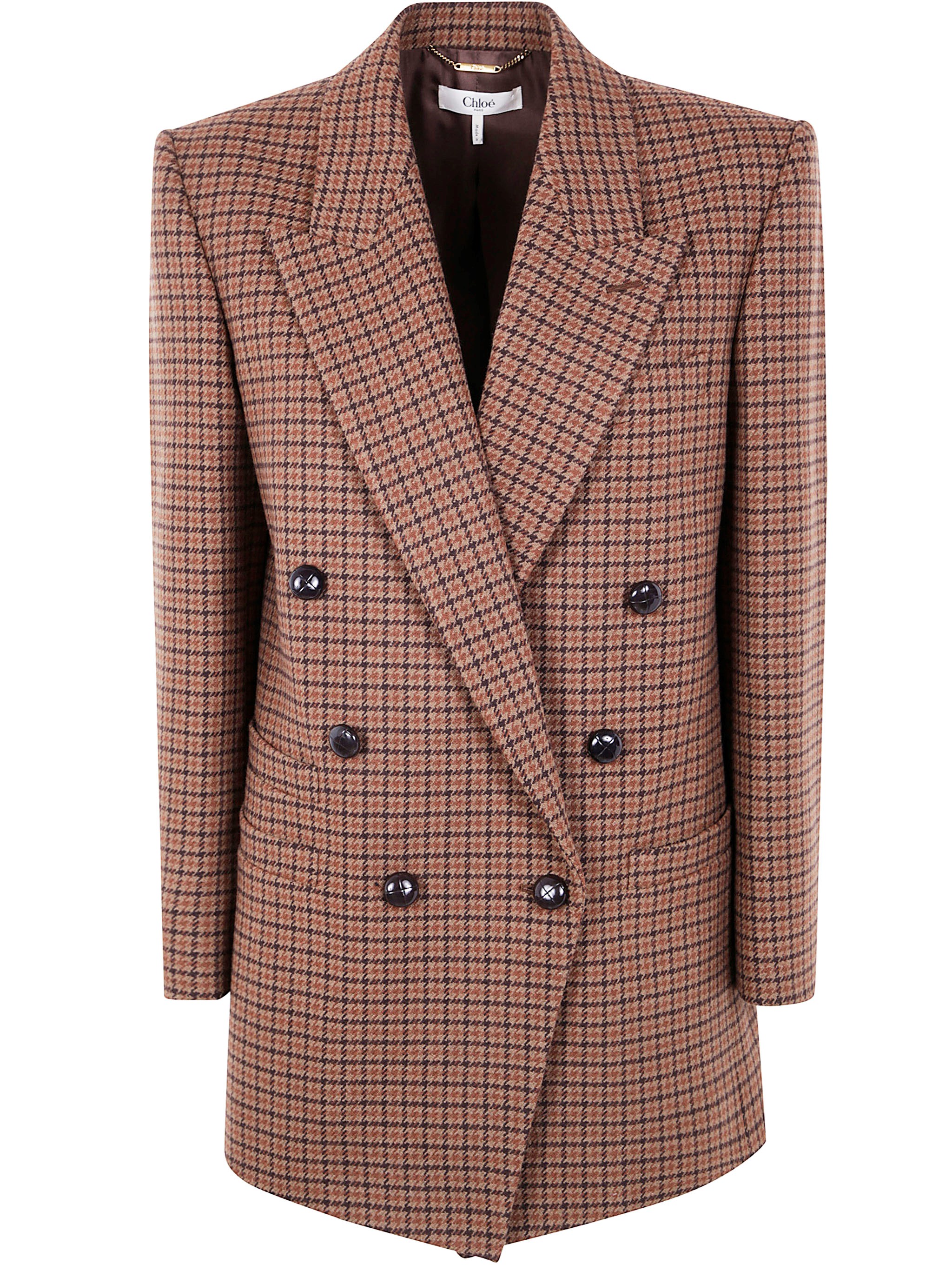 Chloé Double-breasted Houndstooth Wool Blazer In Brown