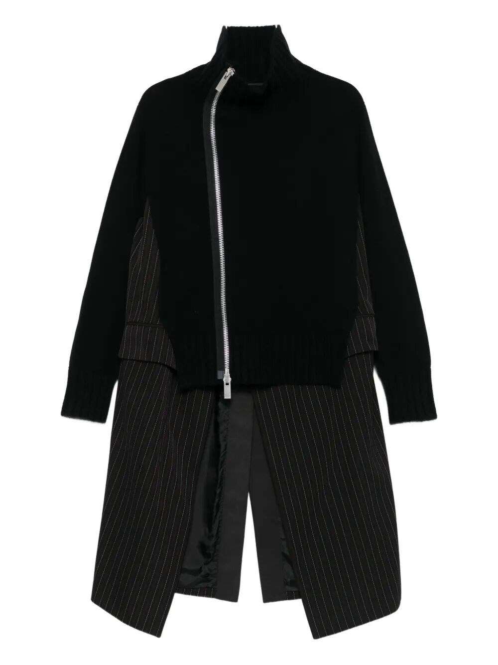 sacai SACAI Stripe Doeskin X Wool Knit Coat Dress　SACAI ストライプドスキン×ウールニットコートワンピース