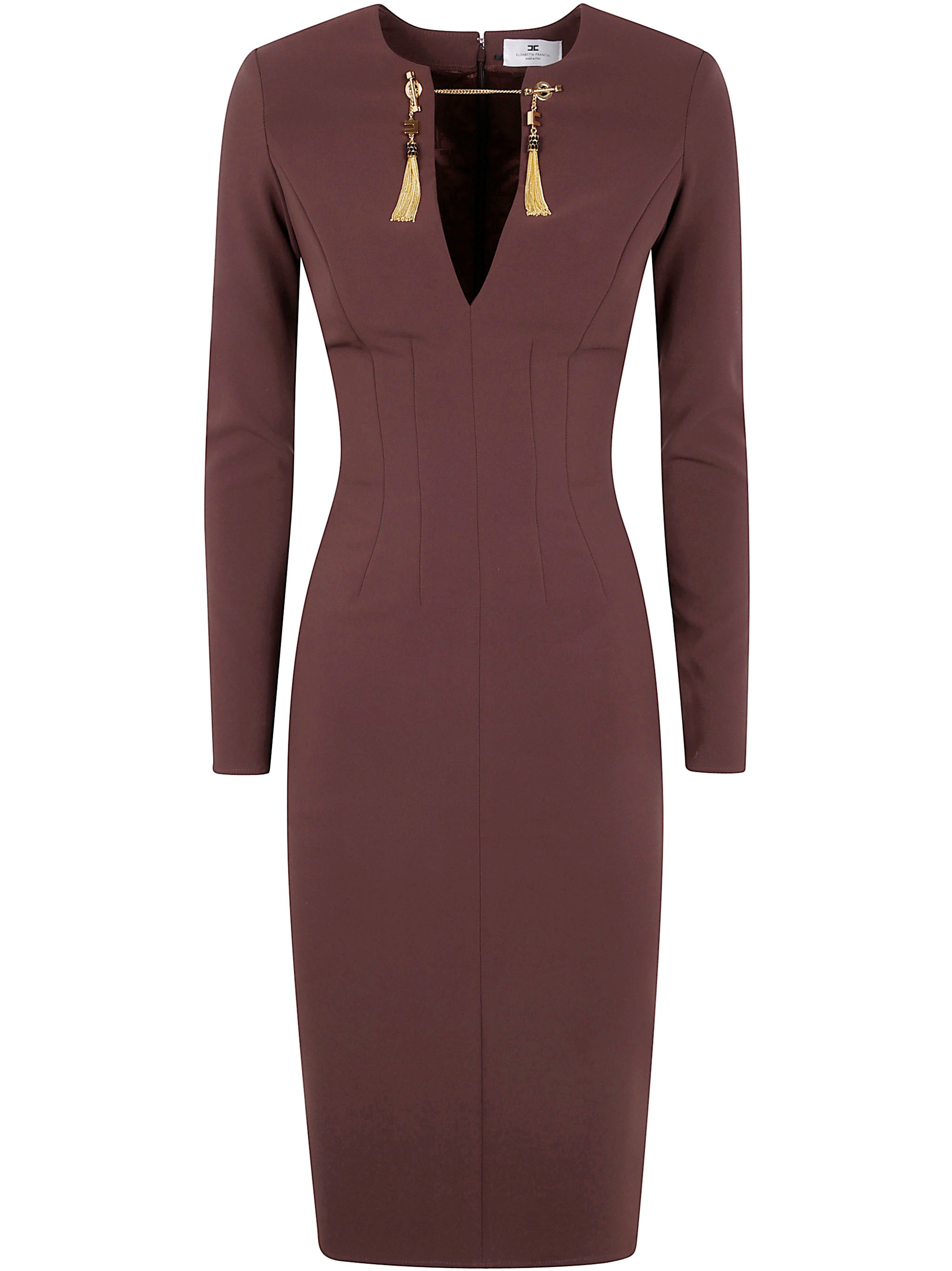 Elisabetta Franchi Midi Fit Dress In Brown