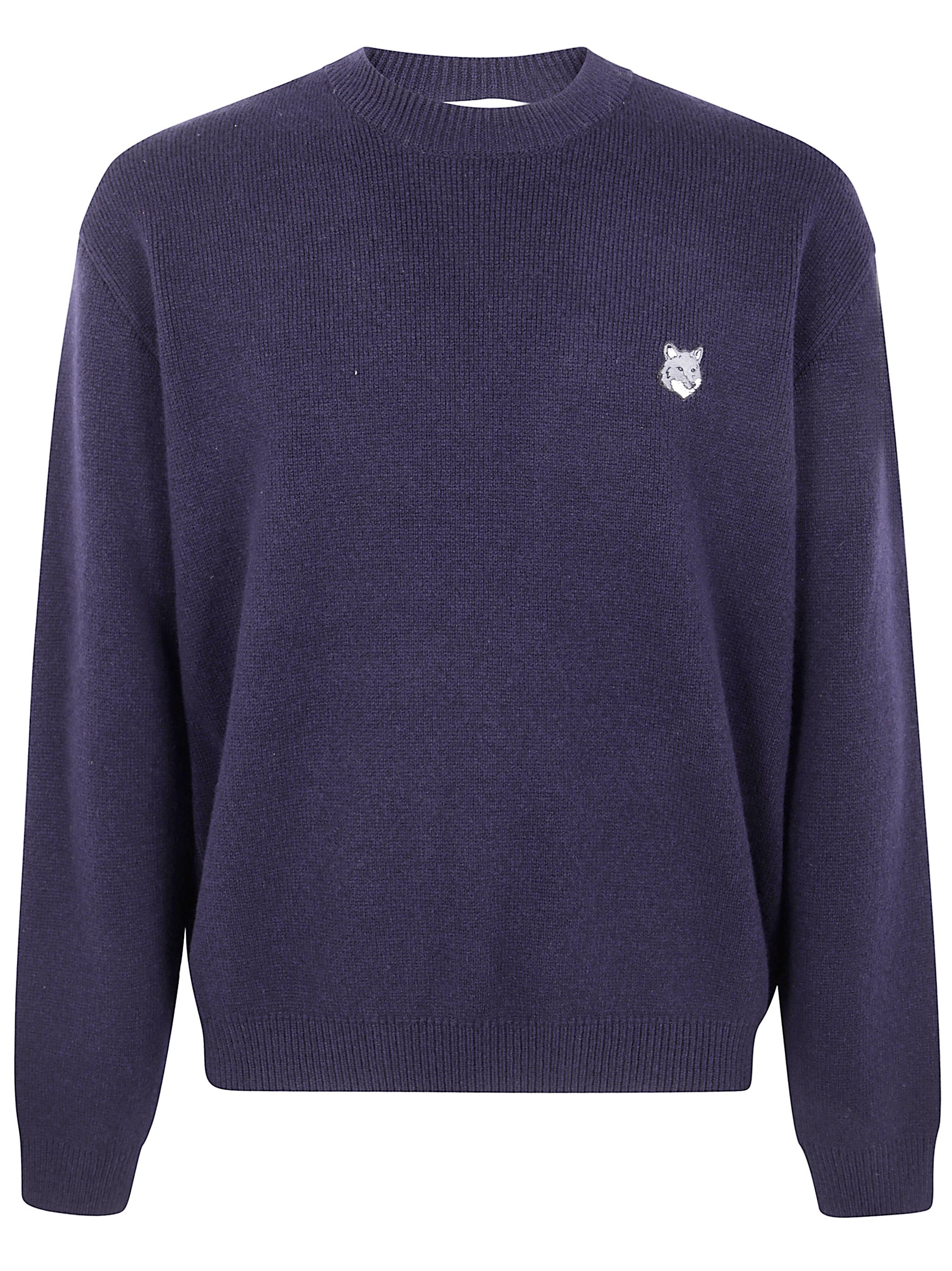 Maison Kitsuné "fox Head Milano" Lambswool Jumper In Blue