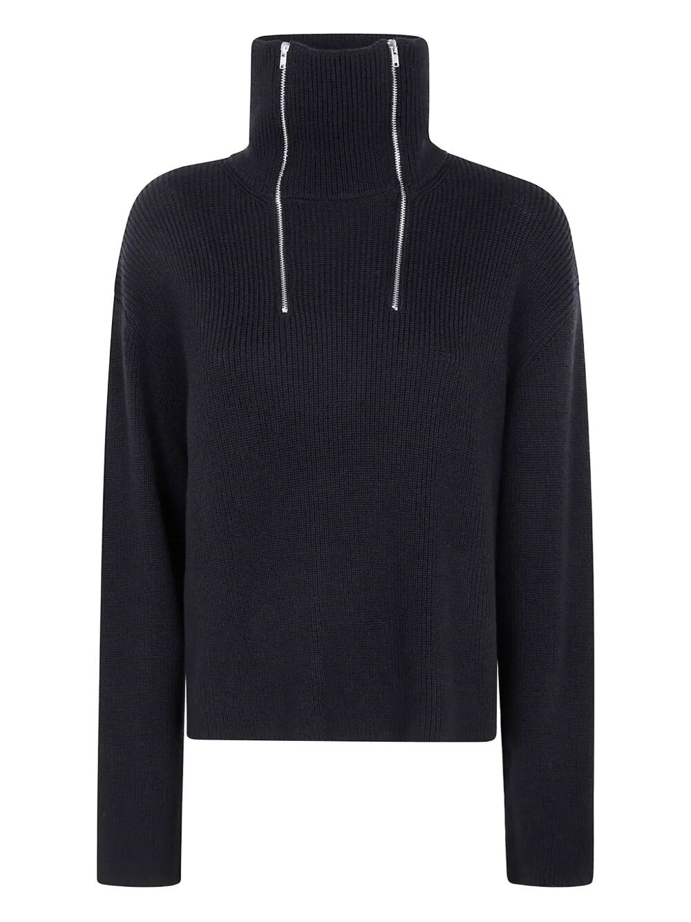Md75 Zip High Neck Sweater In Black